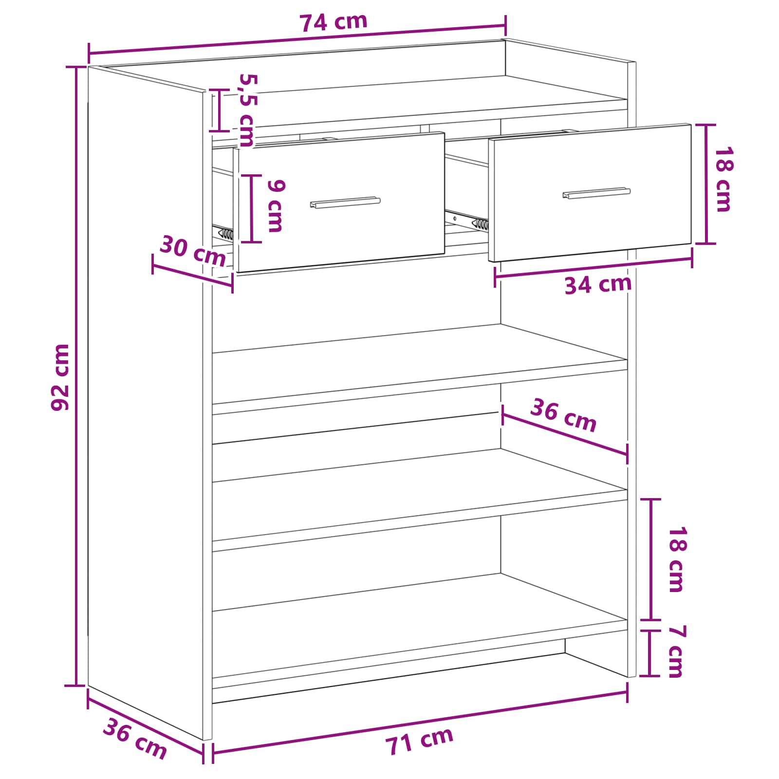 Schuhschrank Mit Speicher 73,5 X 36 X 92 Cm Holzwerkstoff
