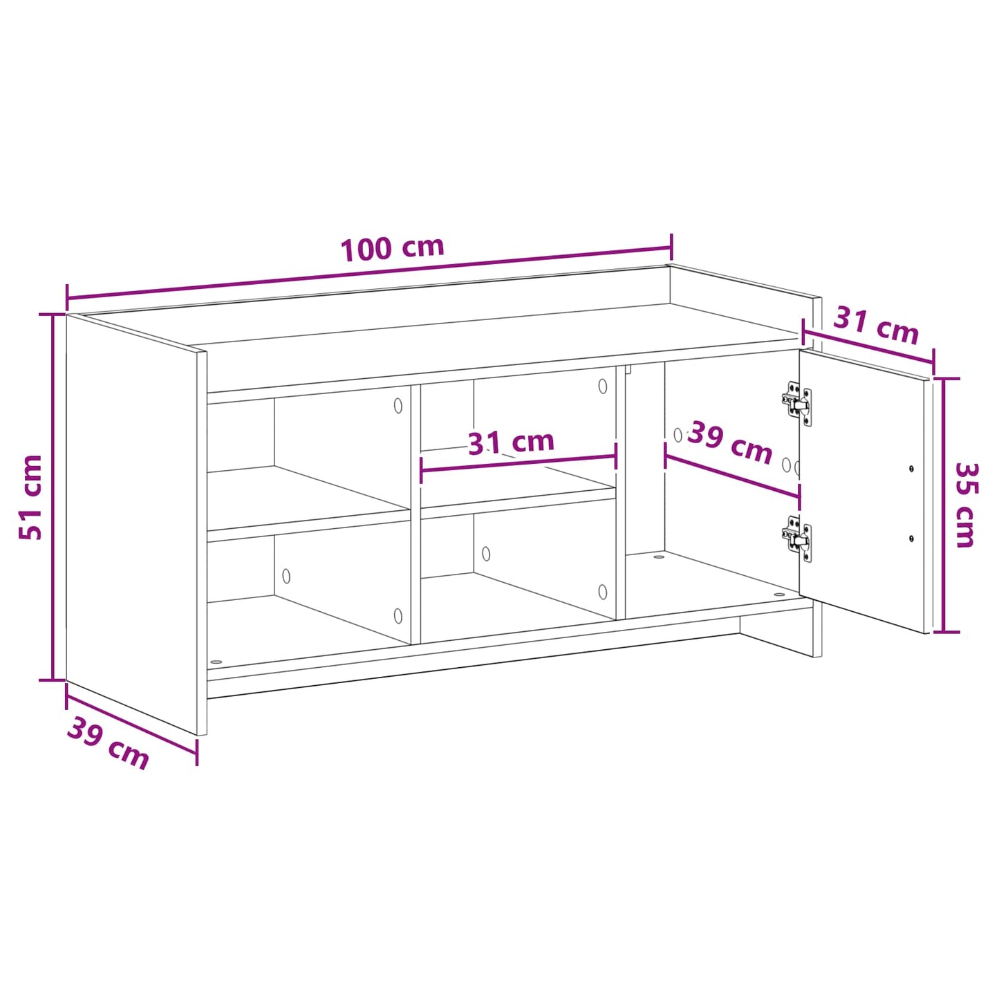 Schuhschrank Mit Speicher 100 X 39,5 X 51 Cm Holzwerkstoff
