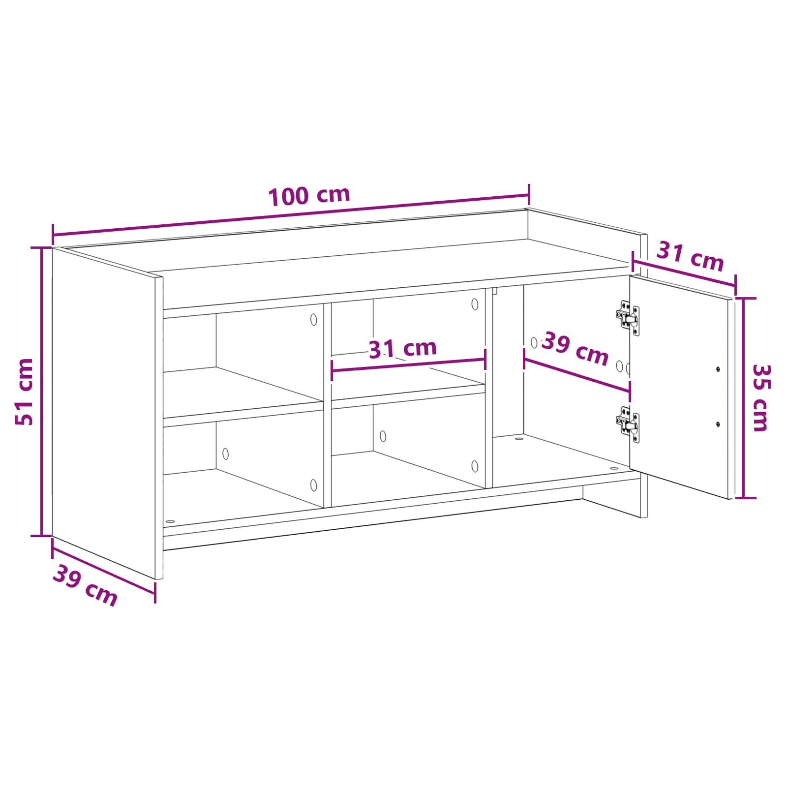 Schuhschrank Mit Speicher 100 X 39,5 X 51 Cm Holzwerkstoff