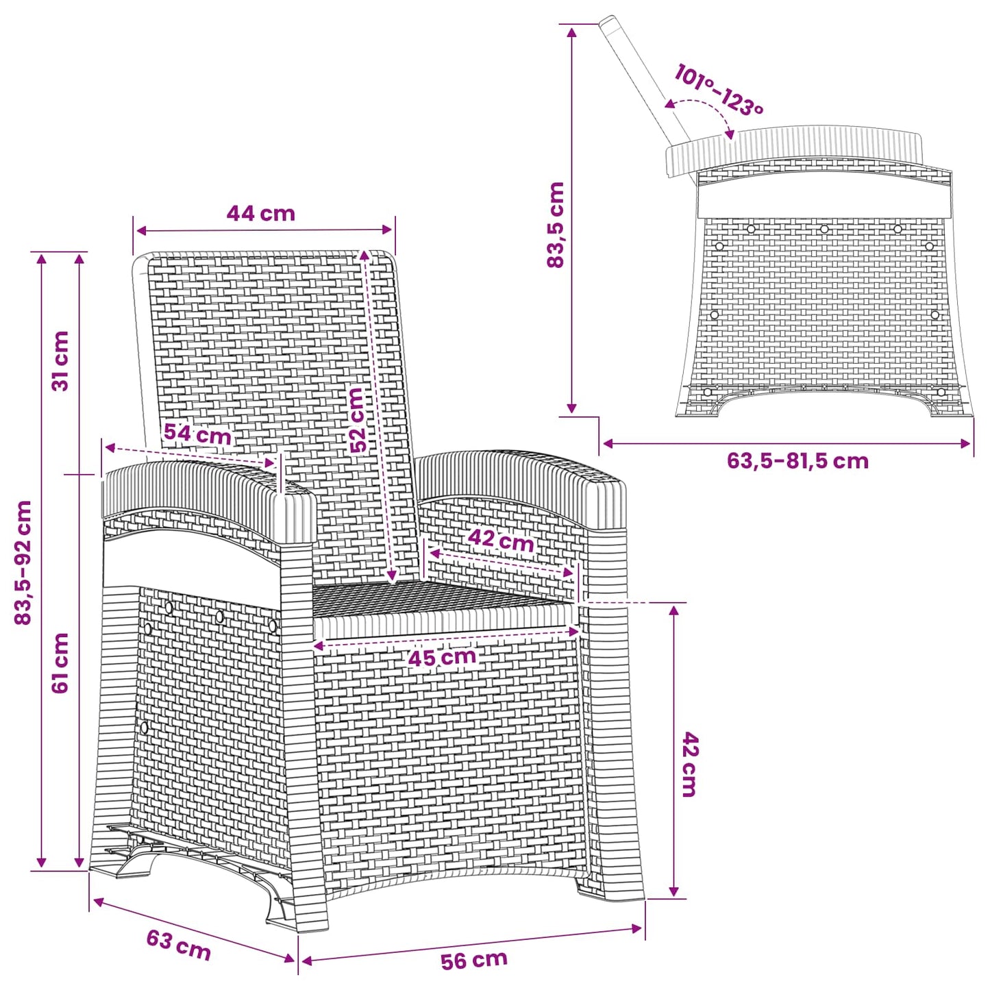 Liegesessel Garten Rattan-Optik Pp
