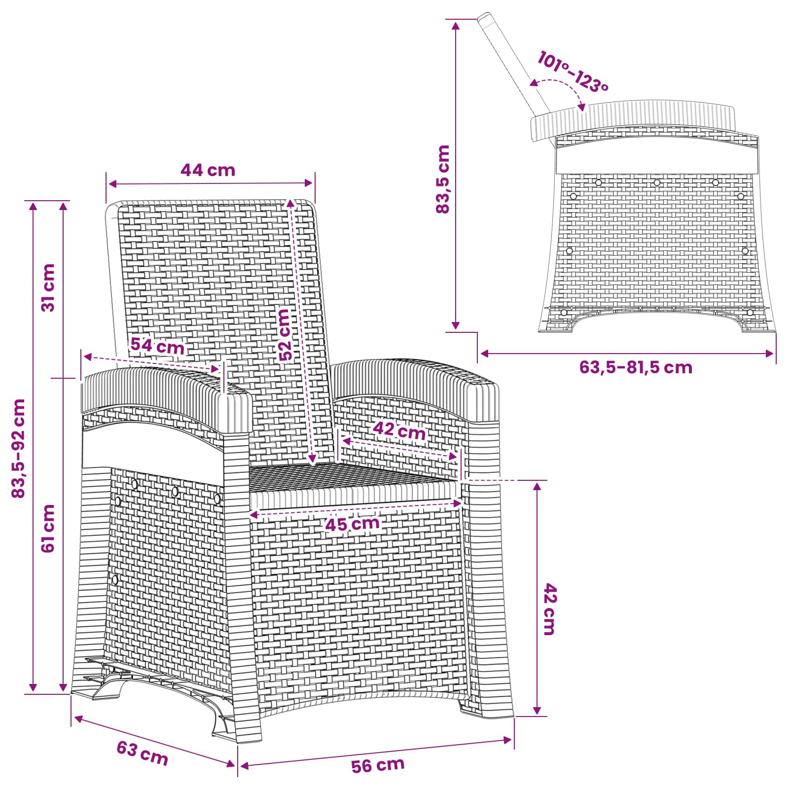 Liegesessel Garten Rattan-Optik Pp
