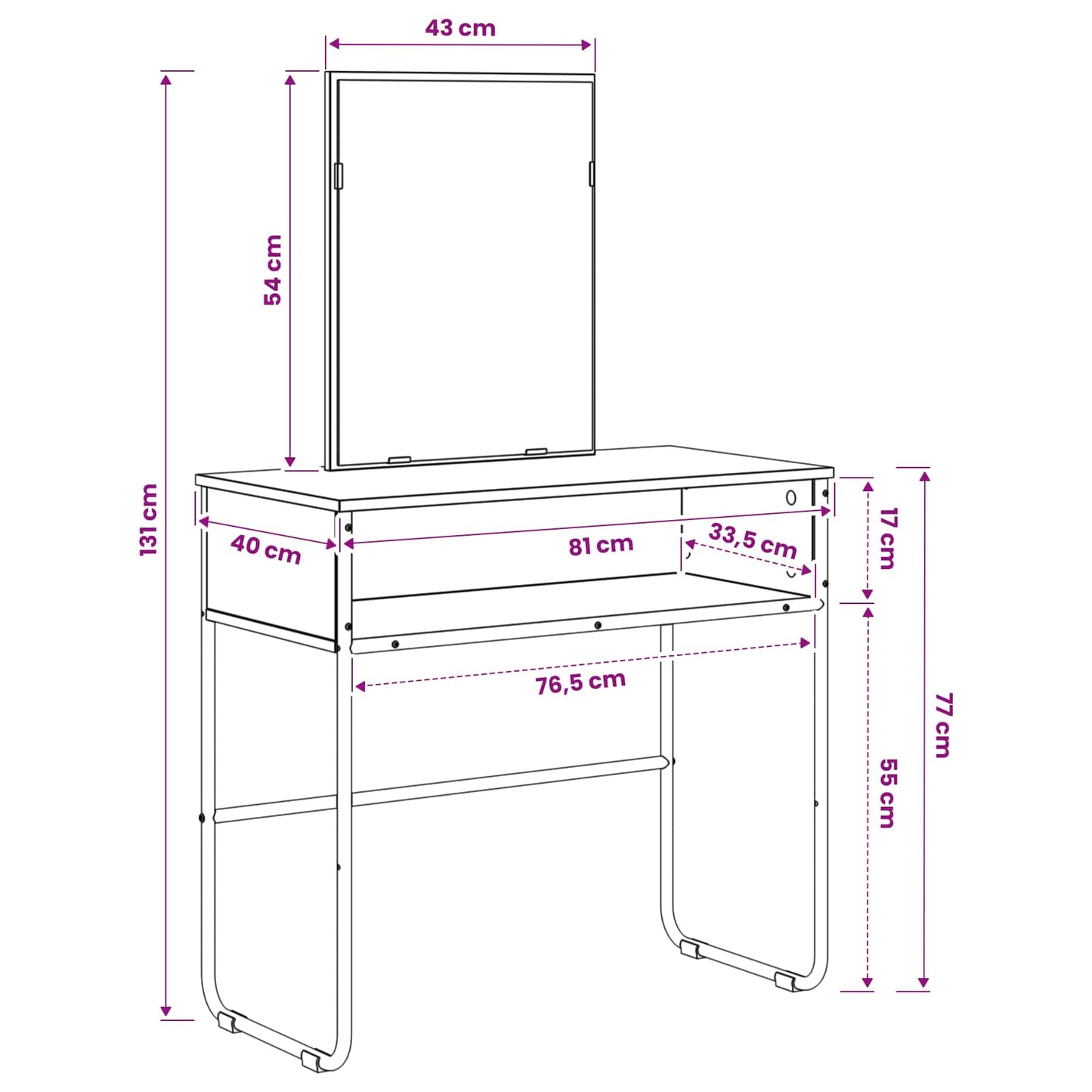 Schminktisch 81 X 40 X 131 Cm Holzwerkstoff