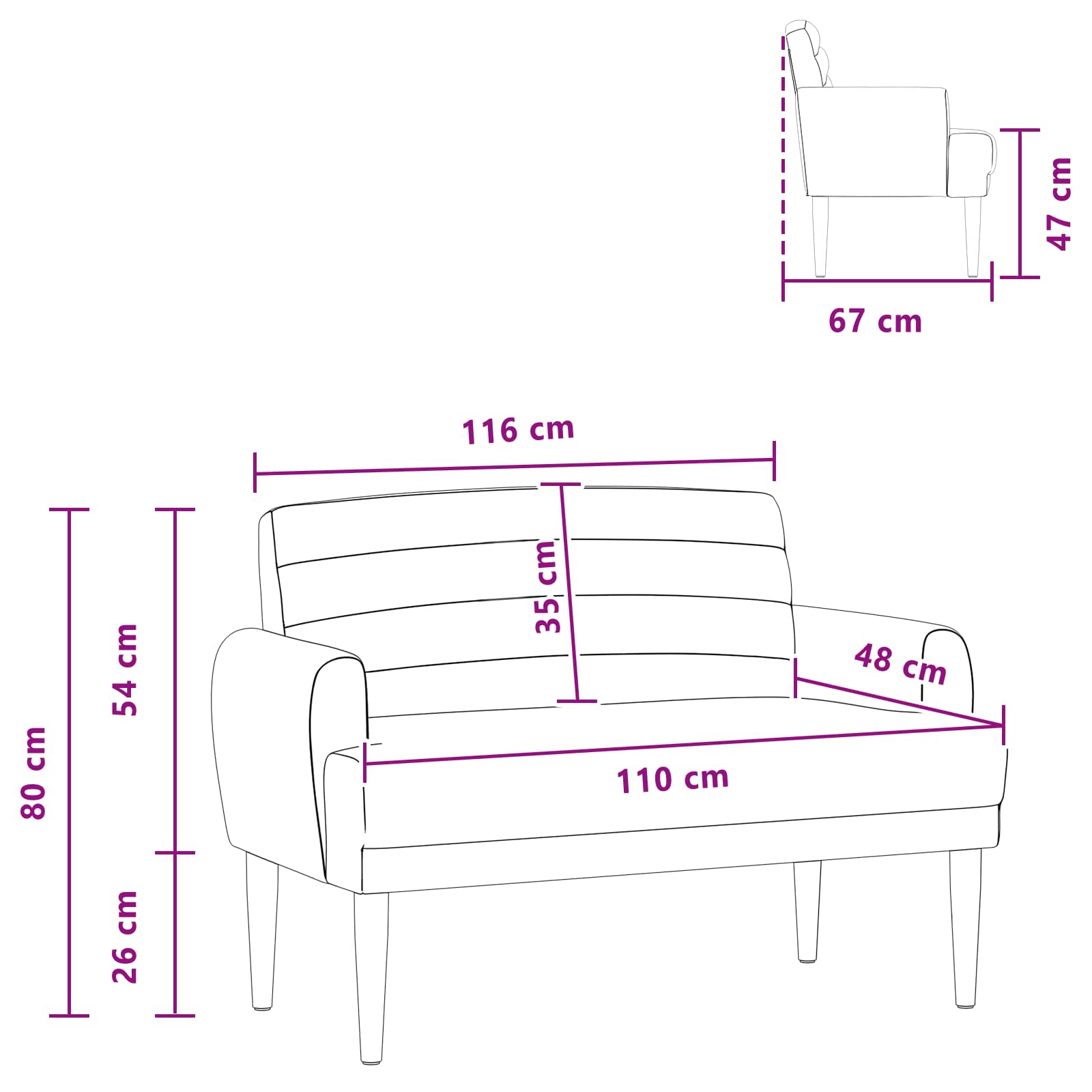 Zweisitzer Mit Knopfheftung Rosa 116 X 67 X 80 Cm Stoff