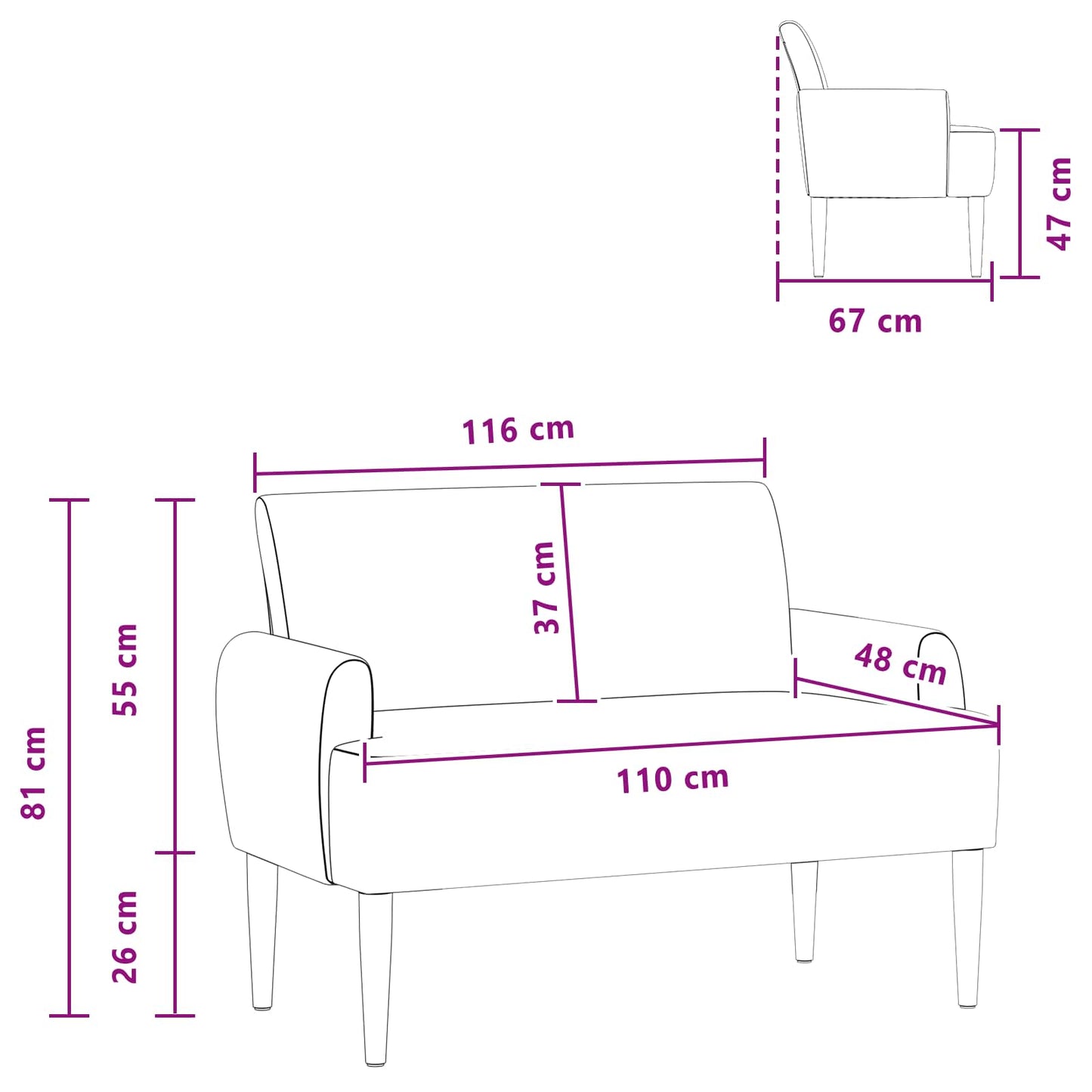 Zweisitzer Mit Knopfheftung Dunkelgrau 116 X 67 X 81 Cm