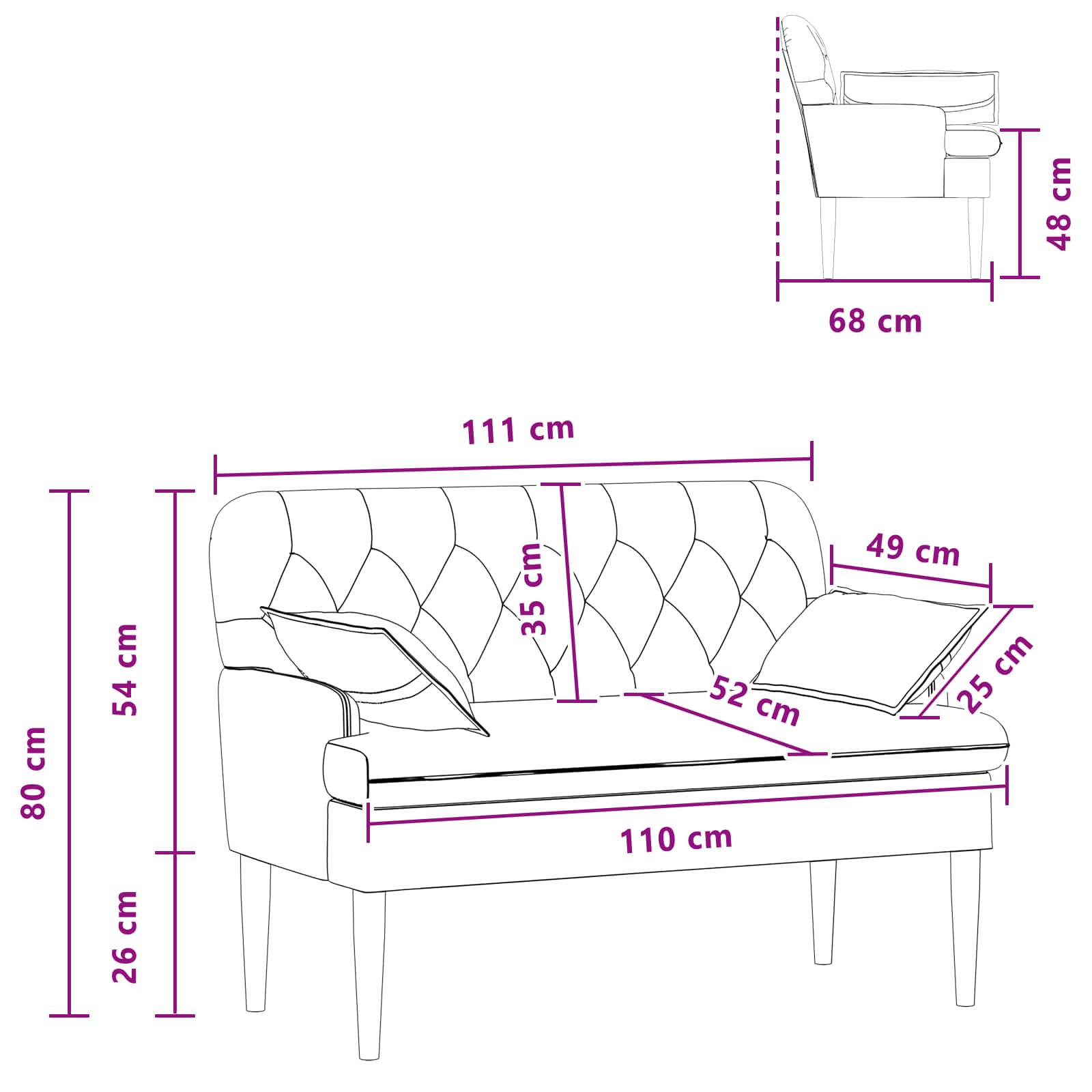 Zweisitzer Mit Knopfheftung Hellgrau 111 X 68 X 80 Cm Stoff