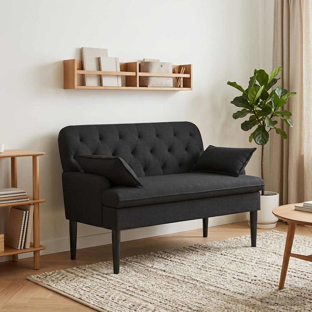 Zweisitzer Mit Knopfheftung Schwarz 111 X 68 X 80 Cm Stoff