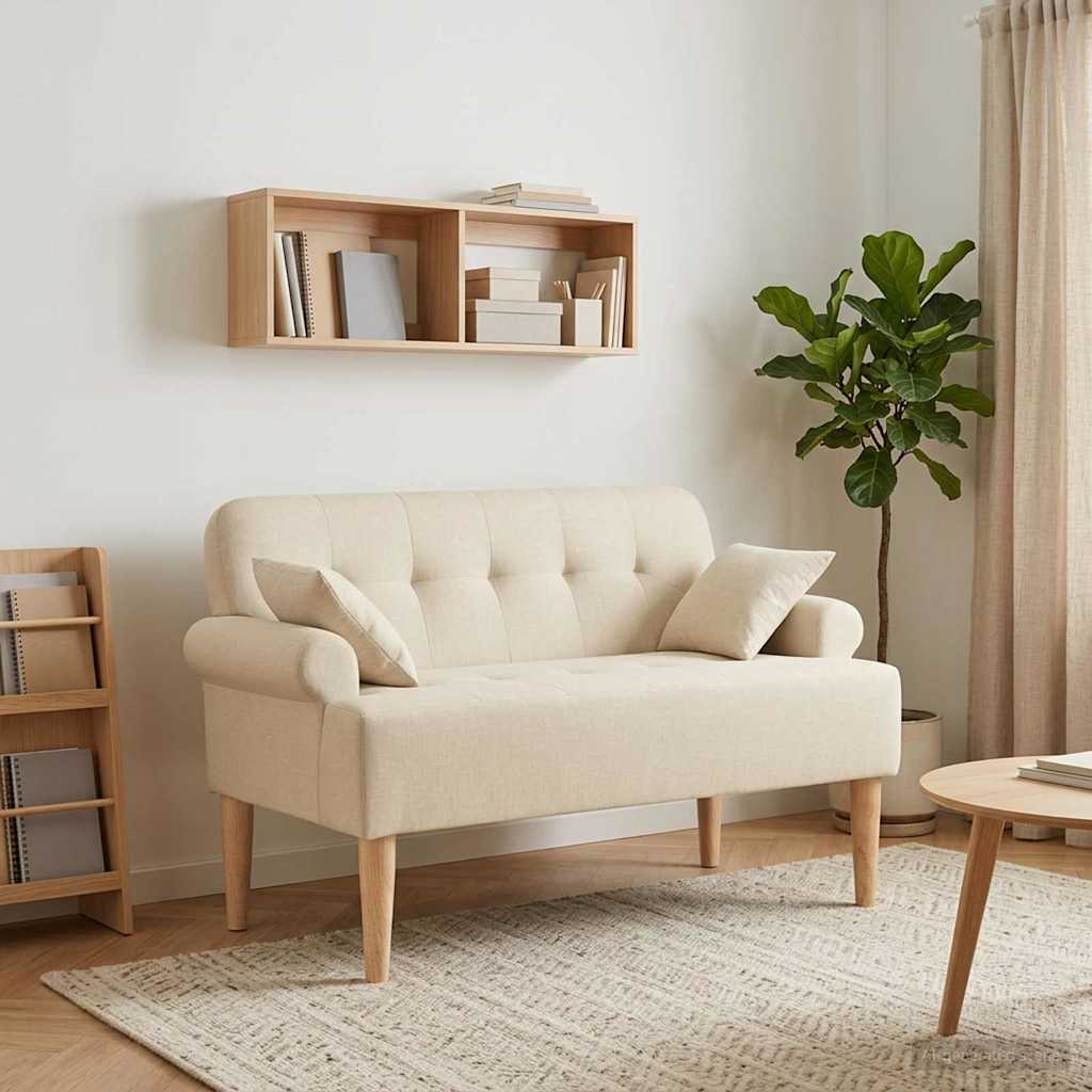 Zweisitzer Mit Knopfheftung Creme 120 X 65 X 79 Cm Stoff