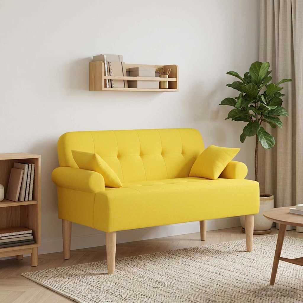 Zweisitzer Mit Knopfheftung Helles Gelb 120 X 65 X 79 Cm Stoff
