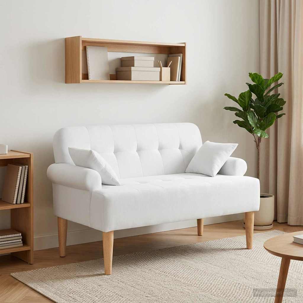 Zweisitzer Mit Knopfheftung Weiß 120 X 65 X 79 Cm Stoff