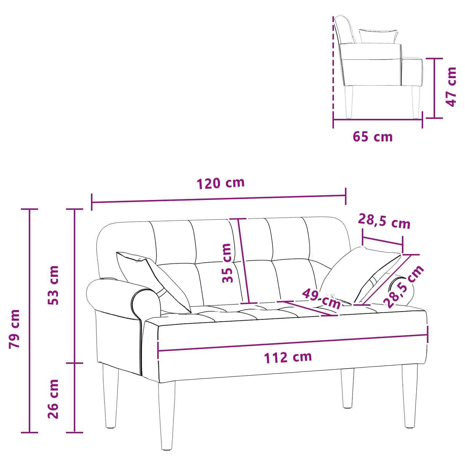 Zweisitzer Mit Knopfheftung Weiß 120 X 65 X 79 Cm Stoff