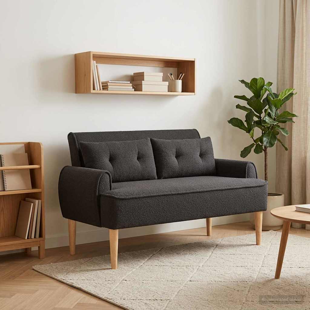 Zweisitzer Mit Knopfheftung Schwarz 117 X 67 X 77 Cm Bouclé