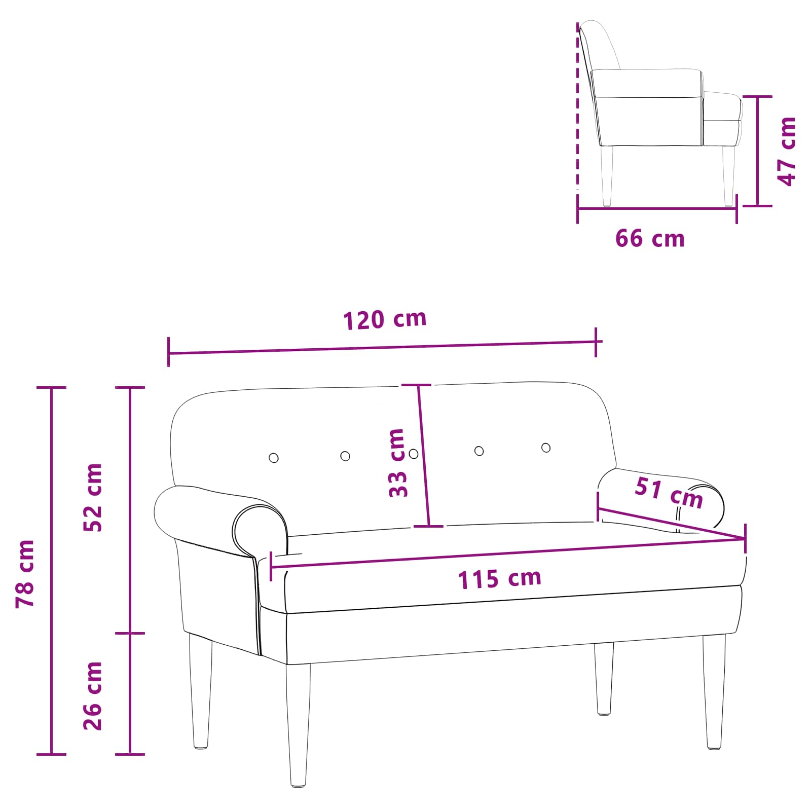 Zweisitzer Mit Knopfheftung Weinrot 120 X 66 X 78 Cm Samt (V)