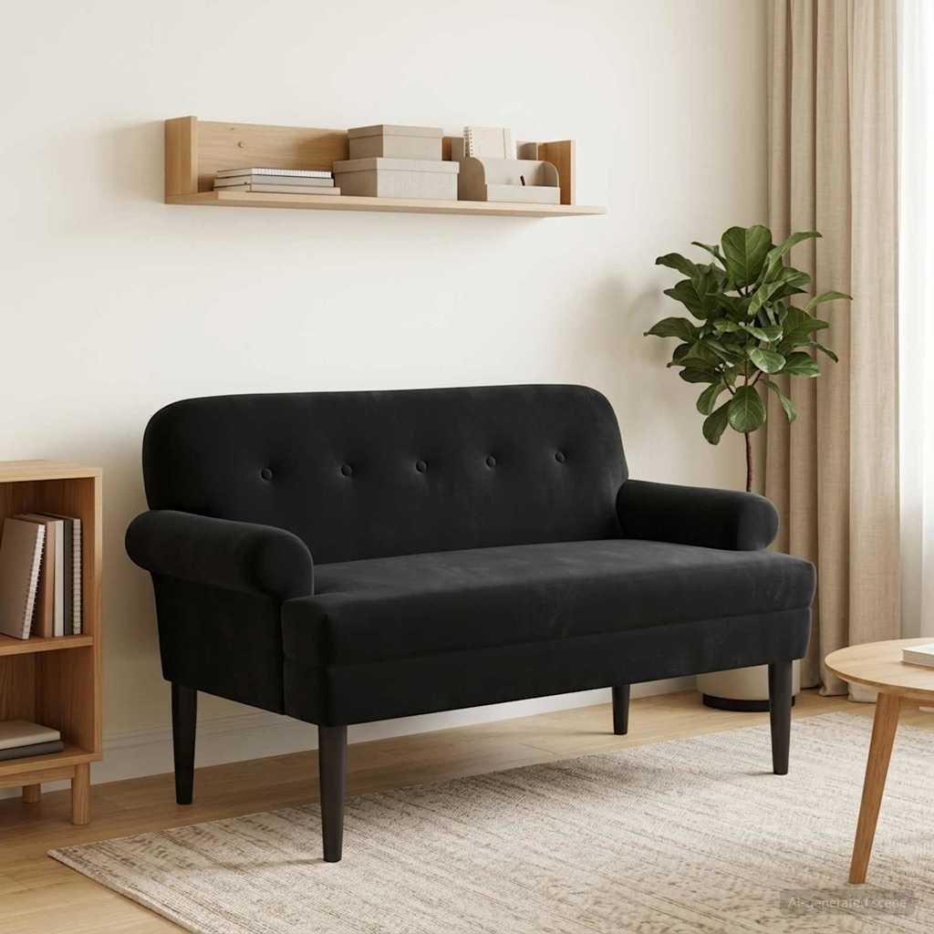 Zweisitzer Mit Knopfheftung Schwarz 120 X 66 X 78 Cm Samt (V)