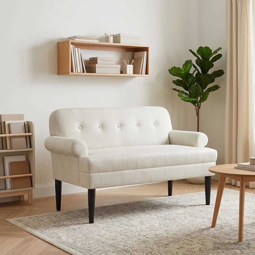 Zweisitzer Mit Knopfheftung Creme 120 X 66 X 78 Cm Samt (V)