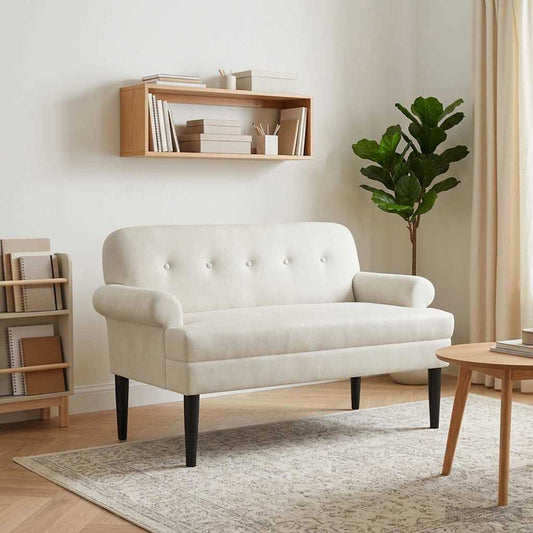 Zweisitzer Mit Knopfheftung Creme 120 X 66 X 78 Cm Samt (V)