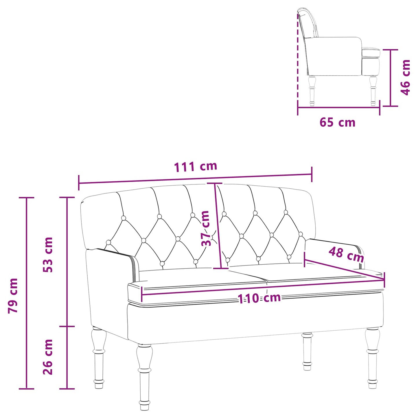 Zweisitzer Mit Knopfheftung 111 X 65 X 79 Cm Samt