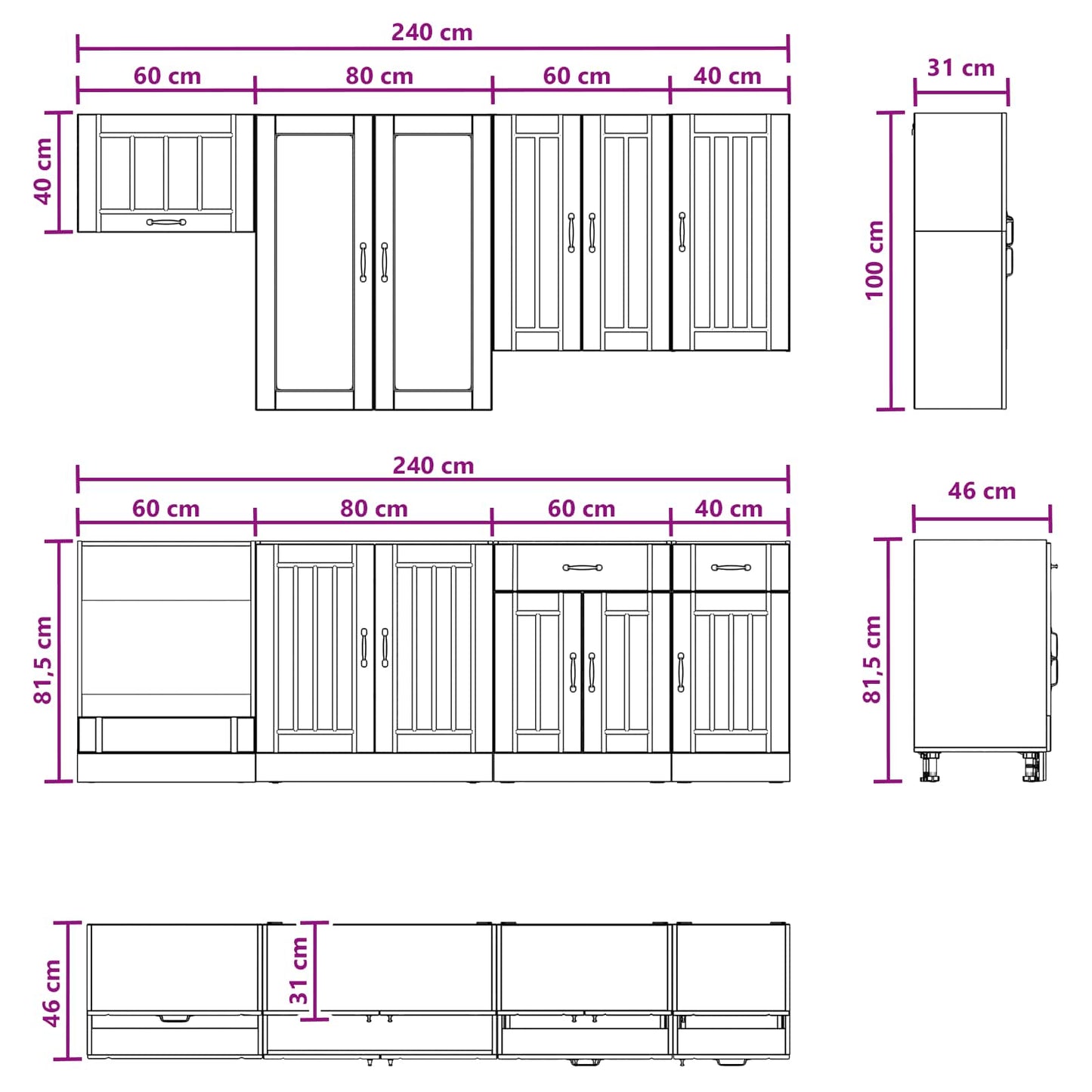 Kücheneinheit Lucca 8 Pcs Holzwerkstoff