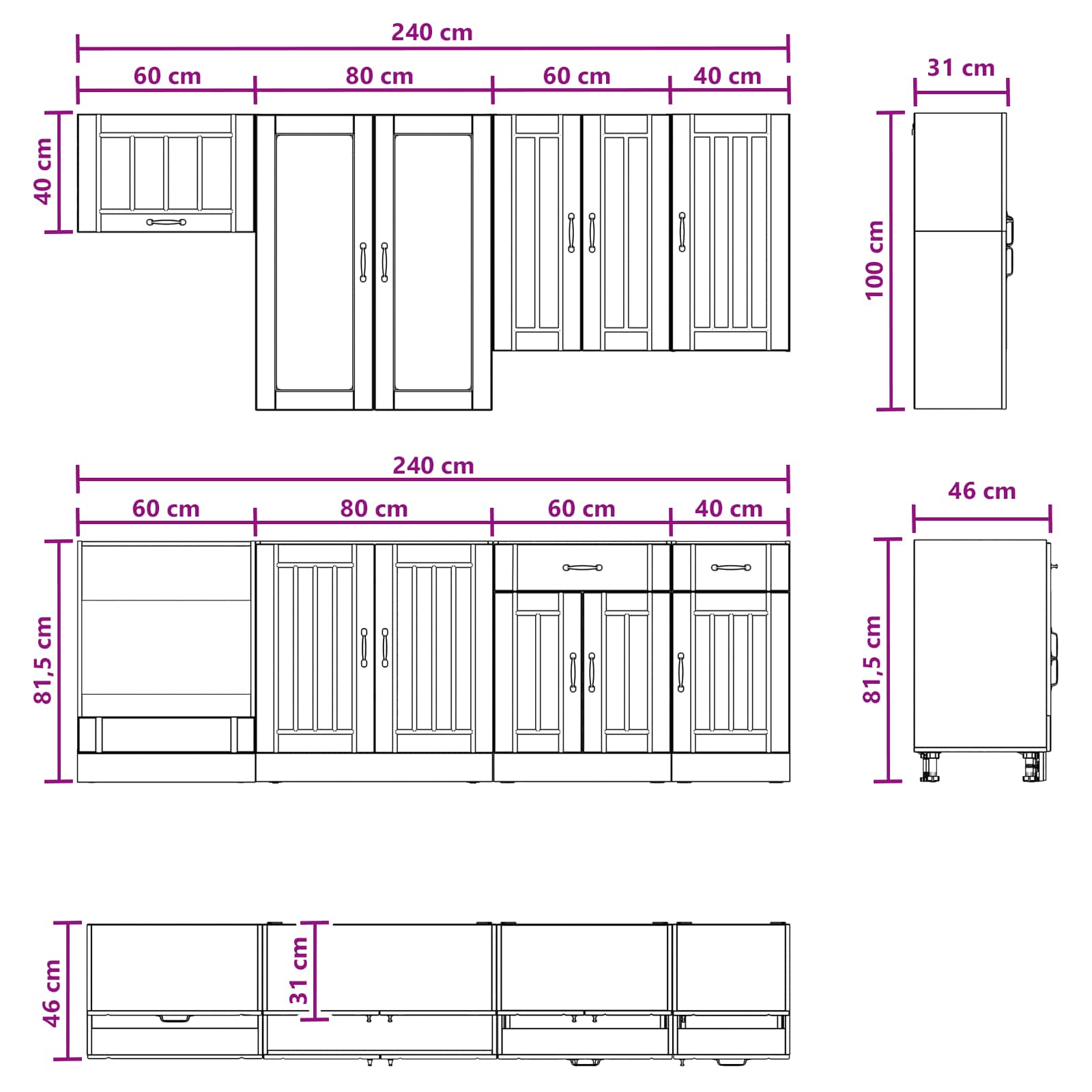 Kücheneinheit Lucca 8 Pcs Holzwerkstoff