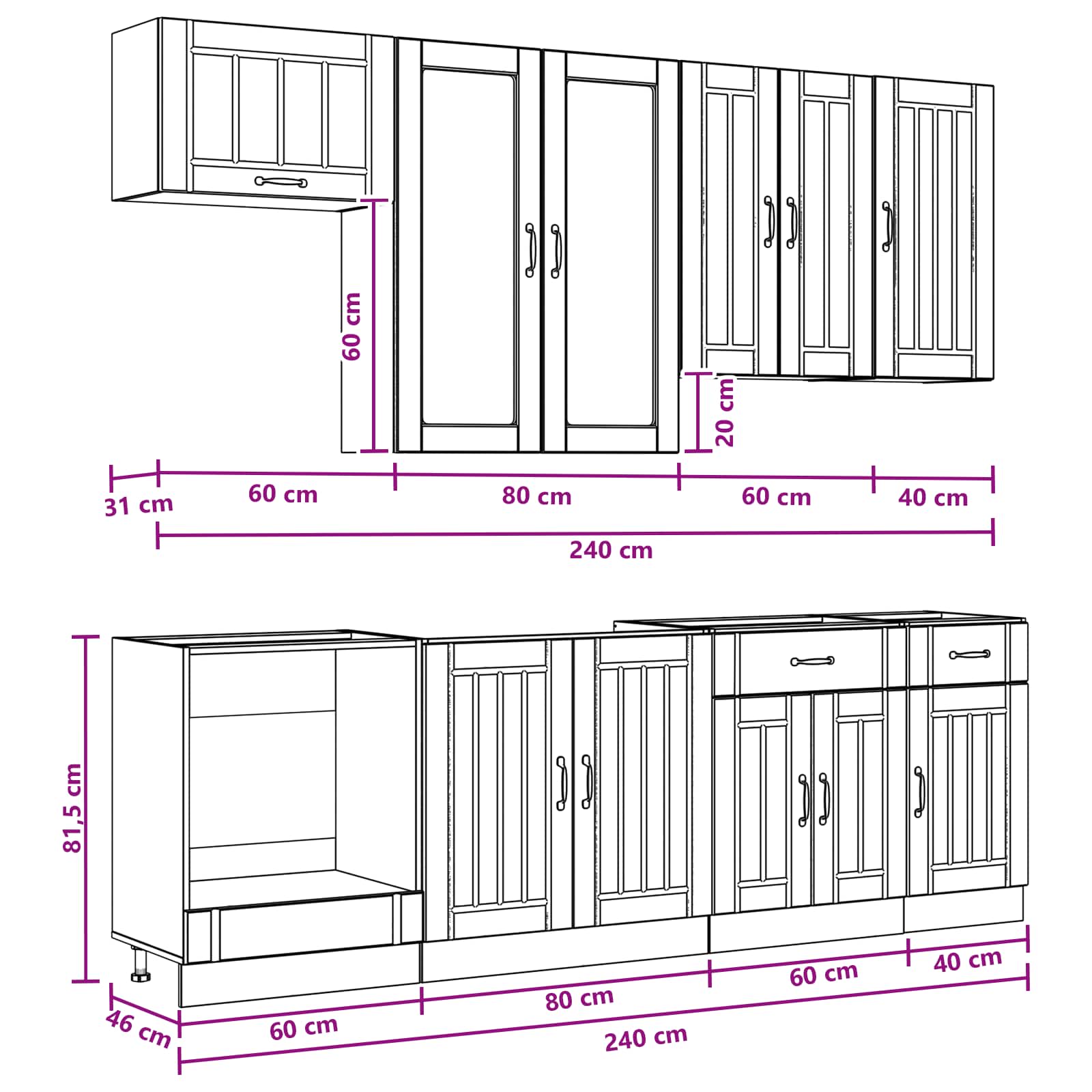 Kücheneinheit Lucca 8 Pcs Holzwerkstoff