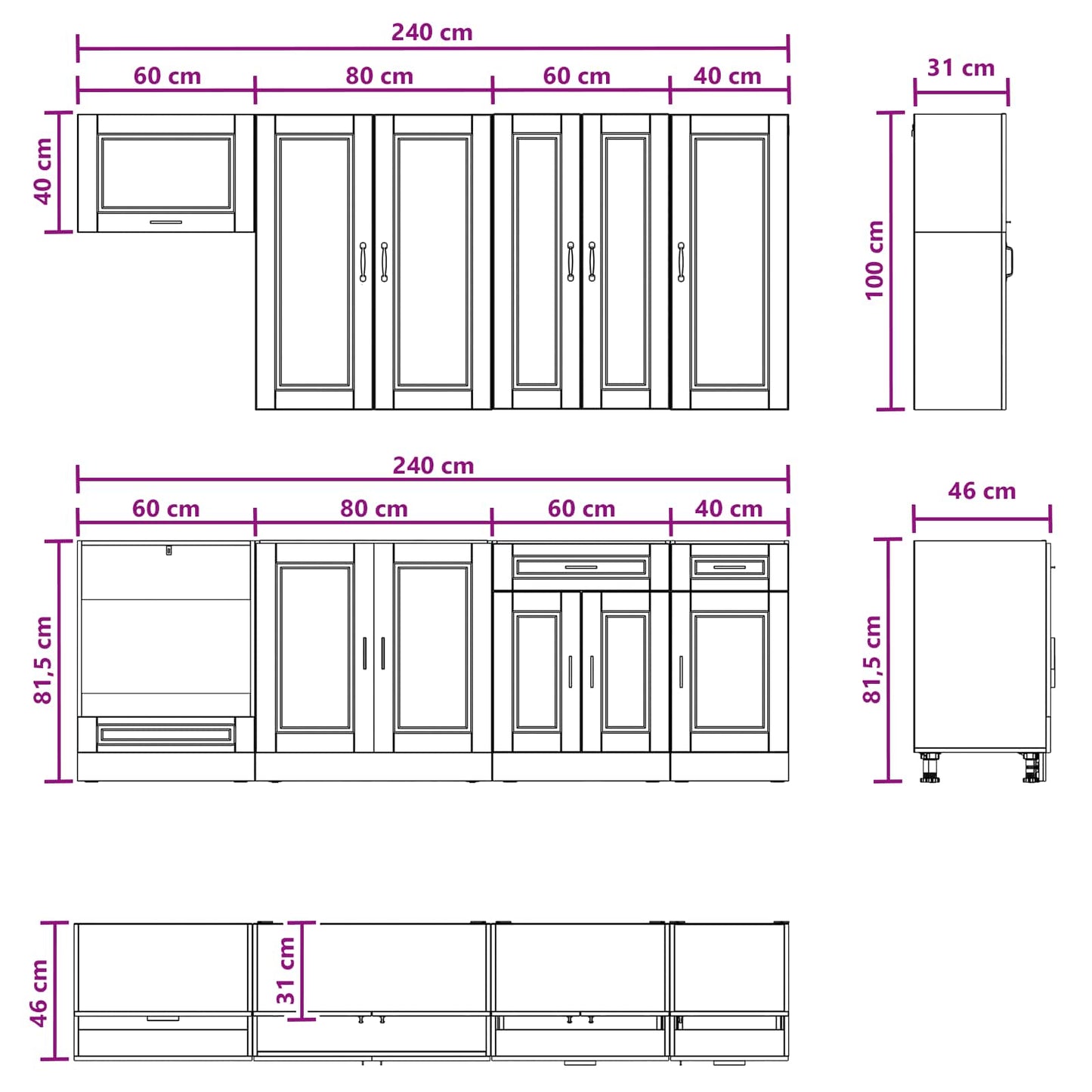 Kücheneinheit Porto 8 Pcs Holzwerkstoff