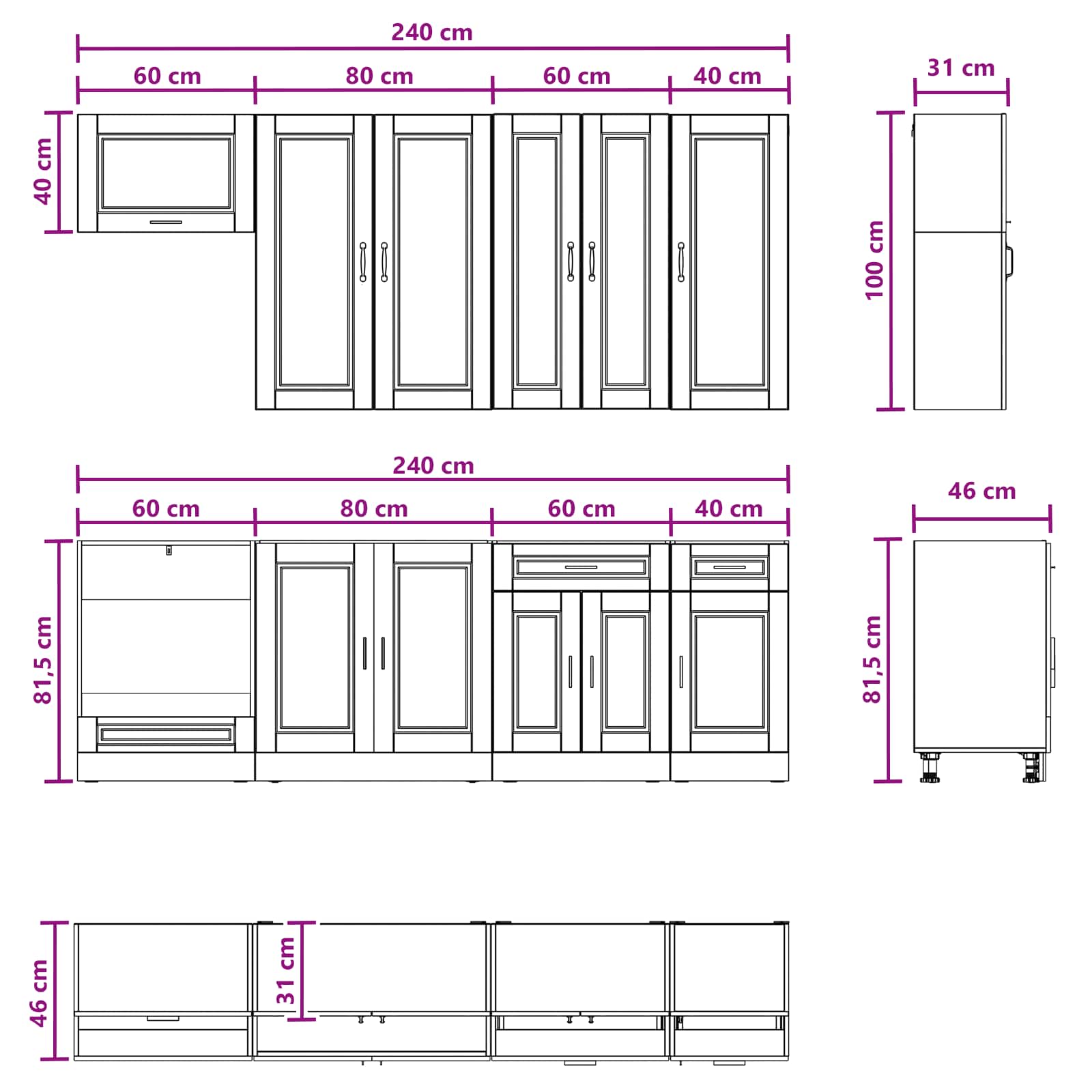 Kücheneinheit Porto 8 Pcs Holzwerkstoff