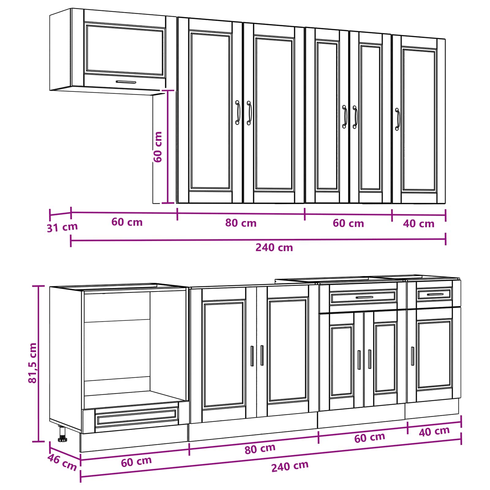 Kücheneinheit Porto 8 Pcs Holzwerkstoff