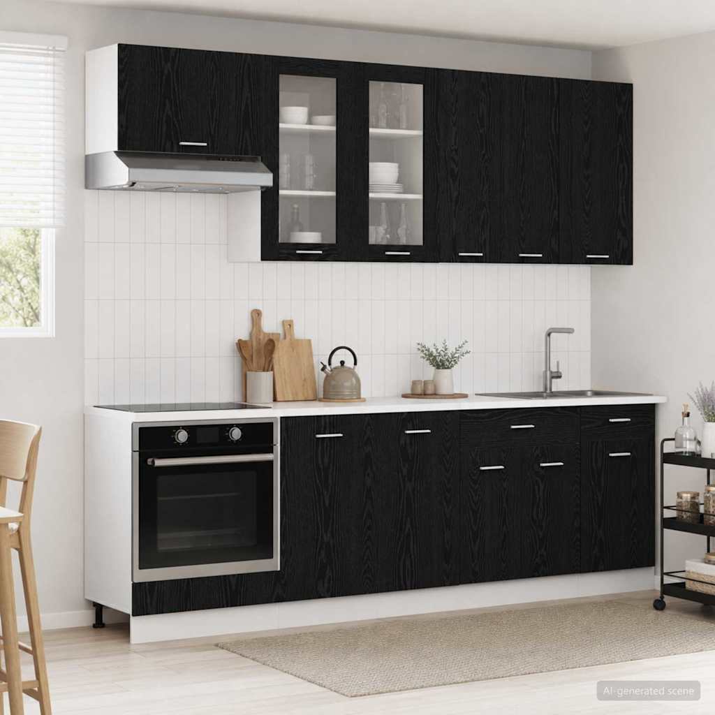 Kücheneinheit Lyon 8 Pcs Schwarze Eiche Holzwerkstoff