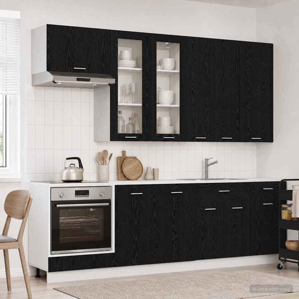 Kücheneinheit Lyon 8 Pcs Schwarze Eiche Holzwerkstoff