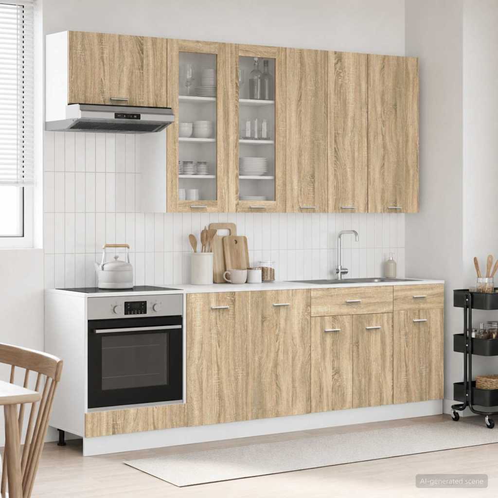 Kücheneinheit Lyon 8 Pcs Schwarze Eiche Holzwerkstoff