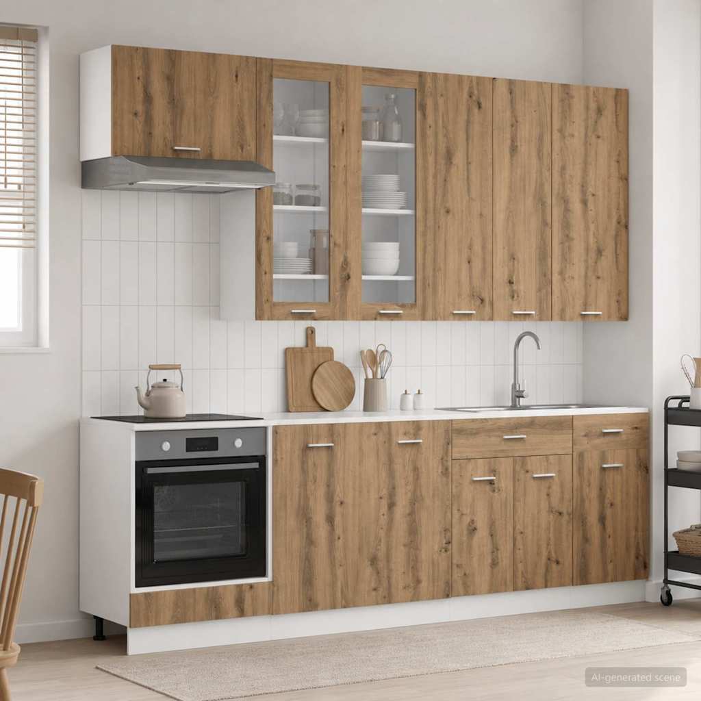 Kücheneinheit Lyon 8 Pcs Schwarze Eiche Holzwerkstoff