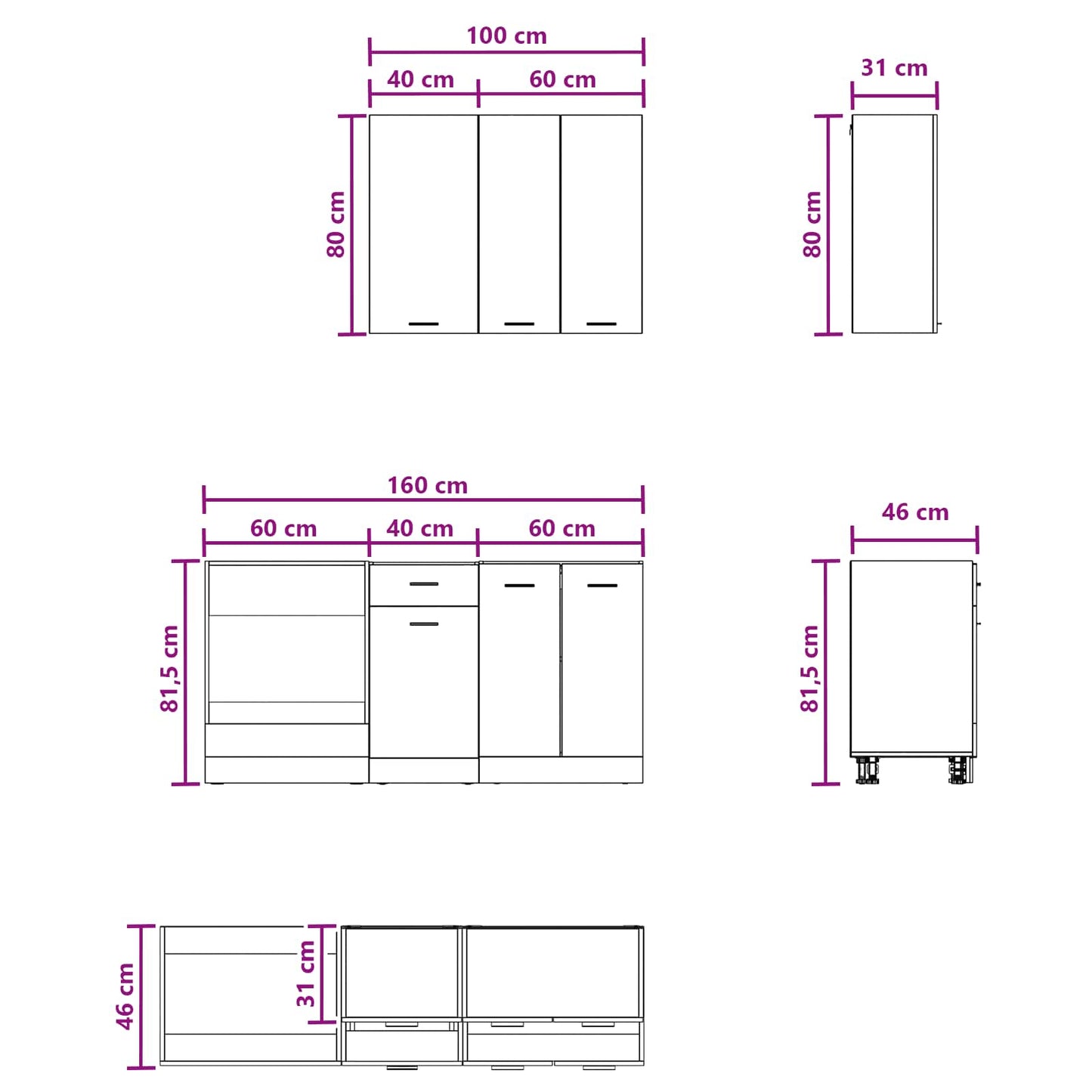 Kücheneinheit Lyon 5 Pcs Holzwerkstoff