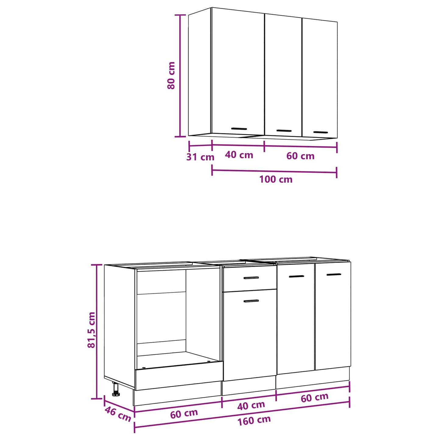 Kücheneinheit Lyon 5 Pcs Holzwerkstoff