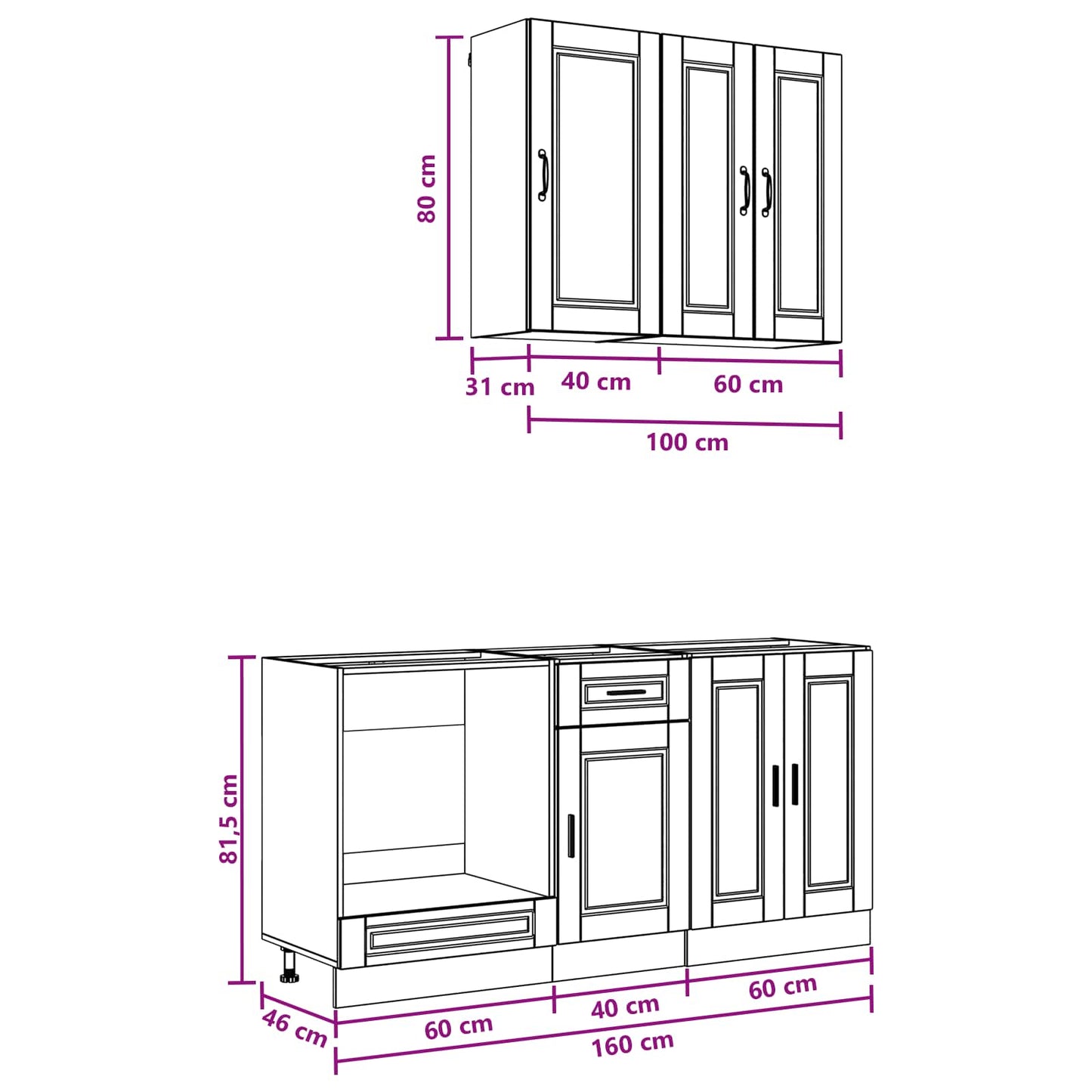 Kücheneinheit Porto 5 Pcs Schwarz Holzwerkstoff