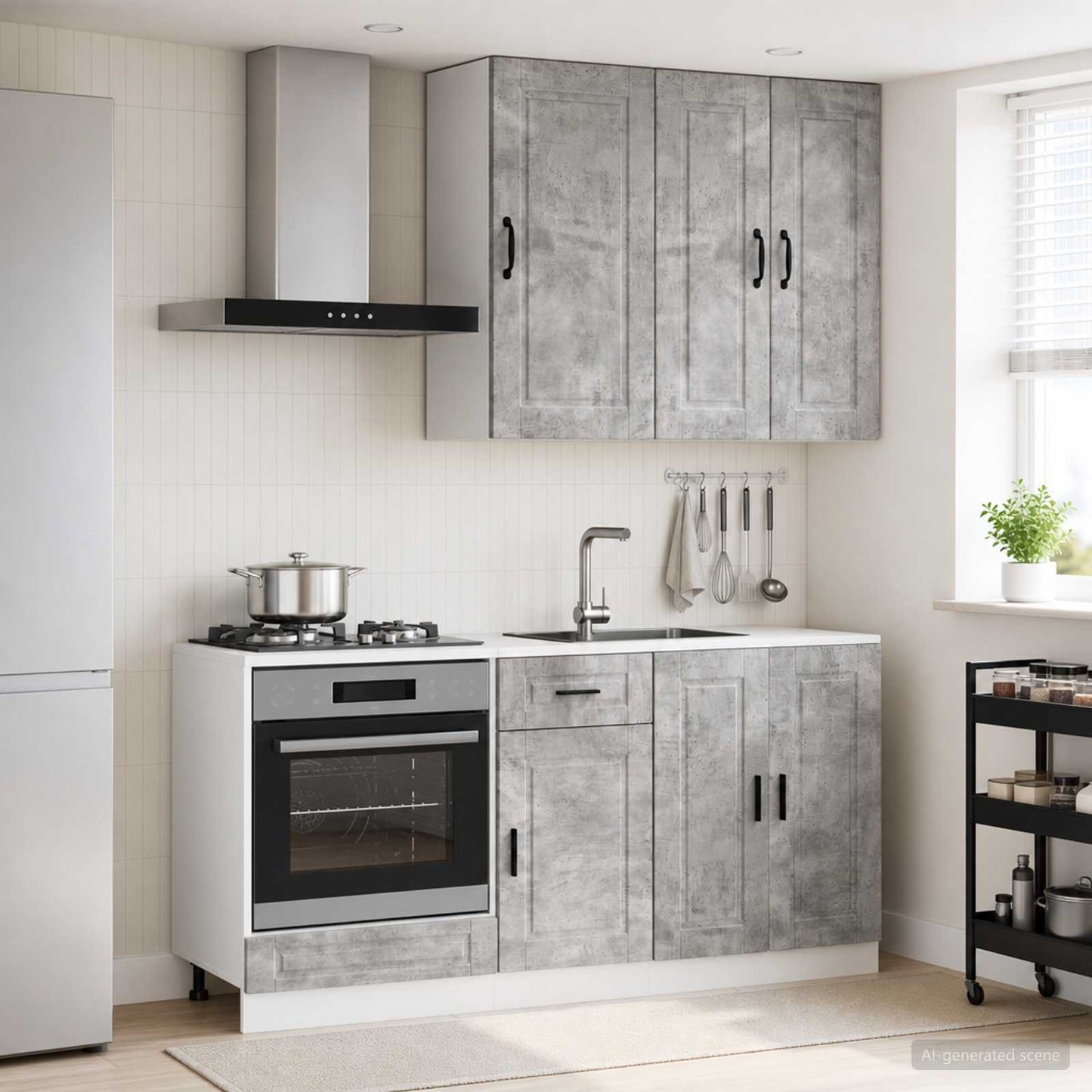 Kücheneinheit Porto 5 Pcs Betongrau Holzwerkstoff