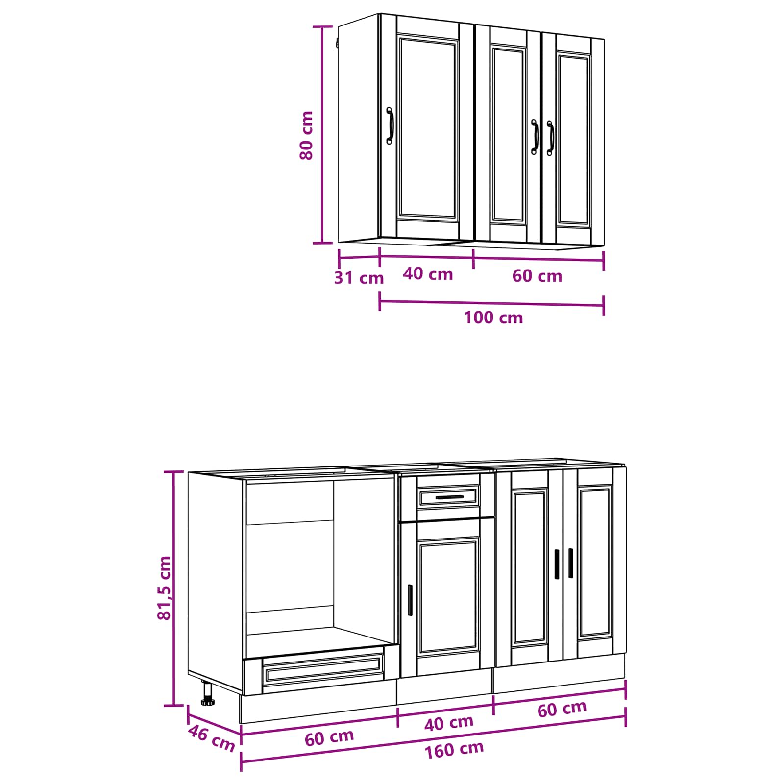Kücheneinheit Porto 5 Pcs Altholz Holzwerkstoff