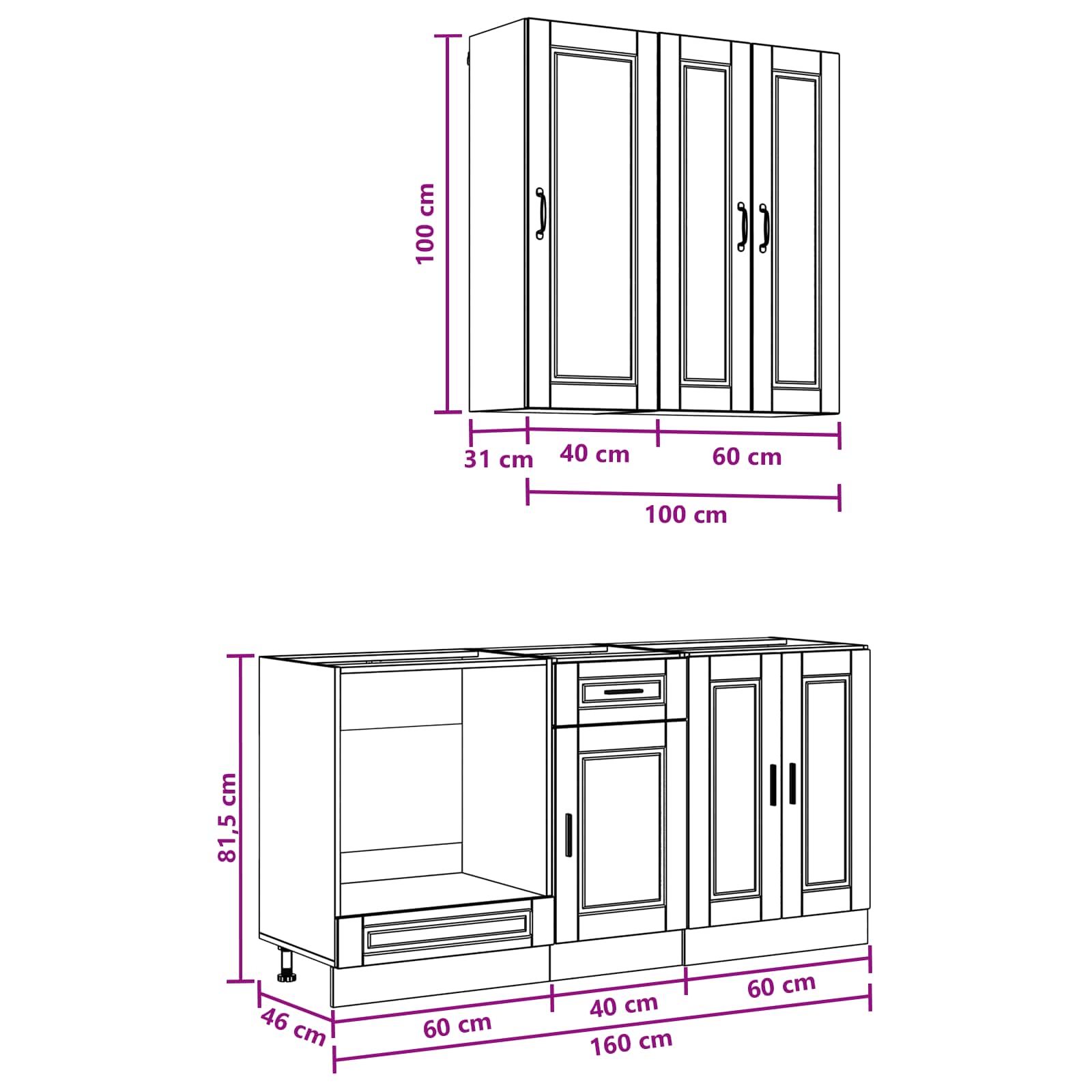 Kücheneinheit Porto 5 Pcs Betongrau Holzwerkstoff