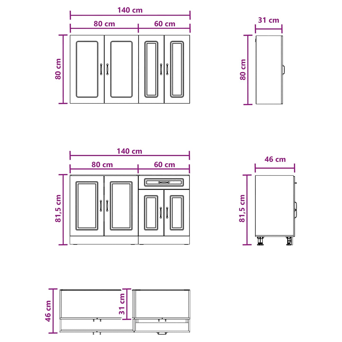 Kücheneinheit Kalmar 4 Pcs Sonoma-Eiche Holzwerkstoff