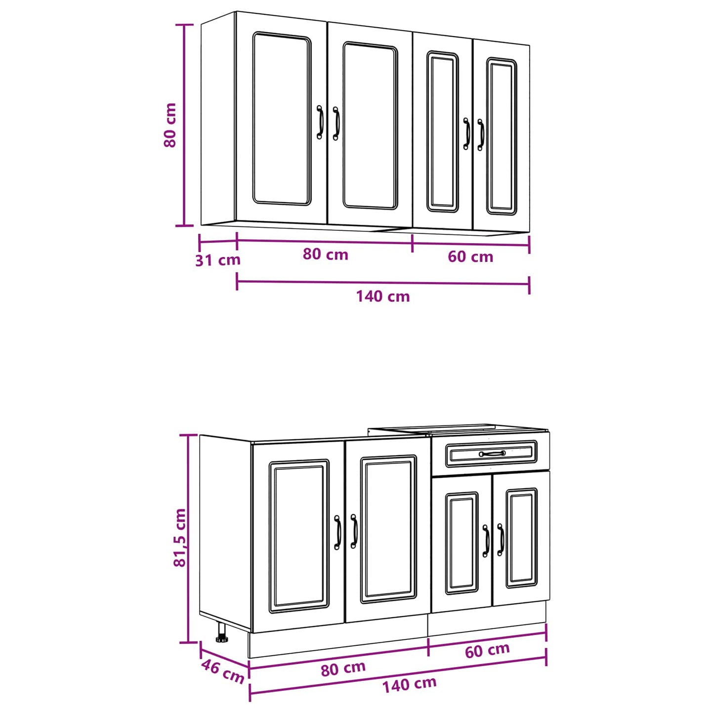Kücheneinheit Kalmar 4 Pcs Sonoma-Eiche Holzwerkstoff