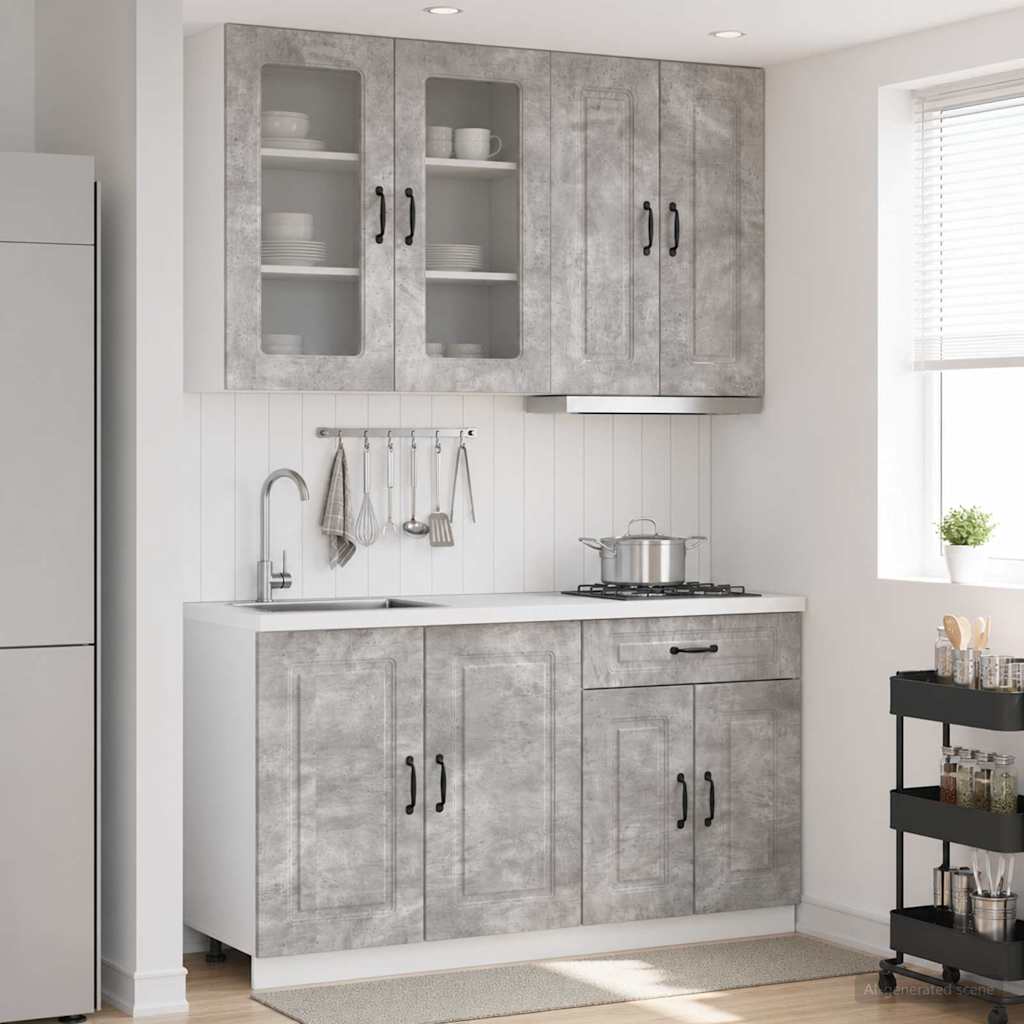 Kücheneinheit Kalmar 4 Pcs Betongrau Holzwerkstoff