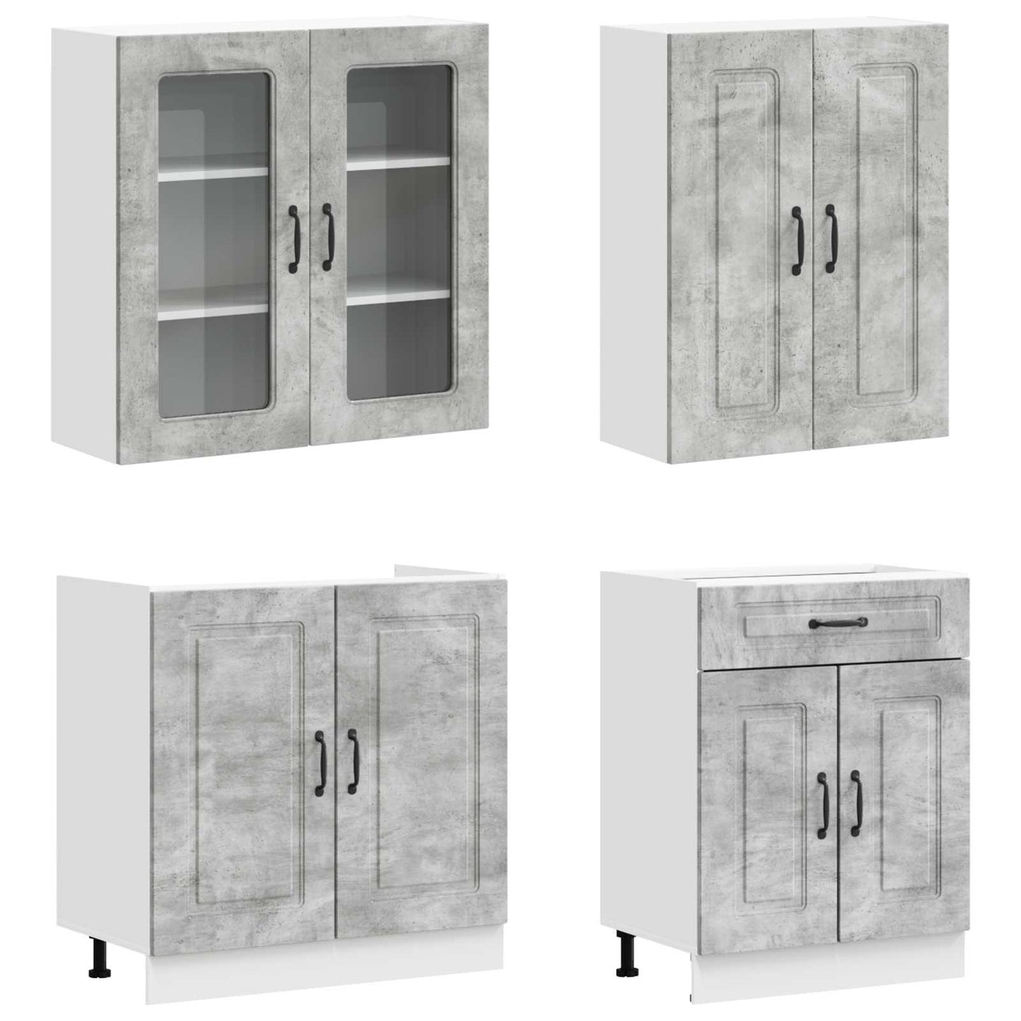 Kücheneinheit Kalmar 4 Pcs Betongrau Holzwerkstoff