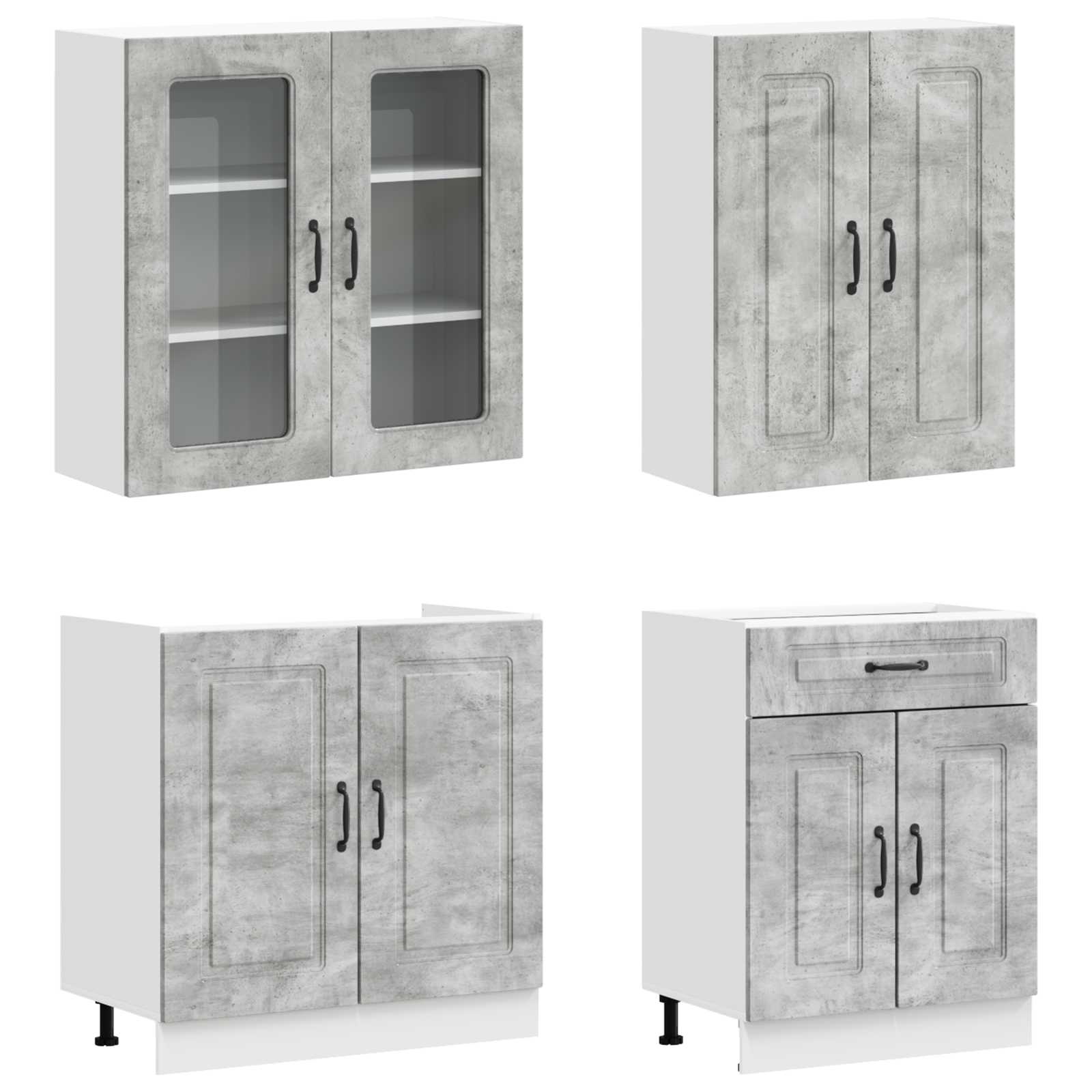 Kücheneinheit Kalmar 4 Pcs Betongrau Holzwerkstoff