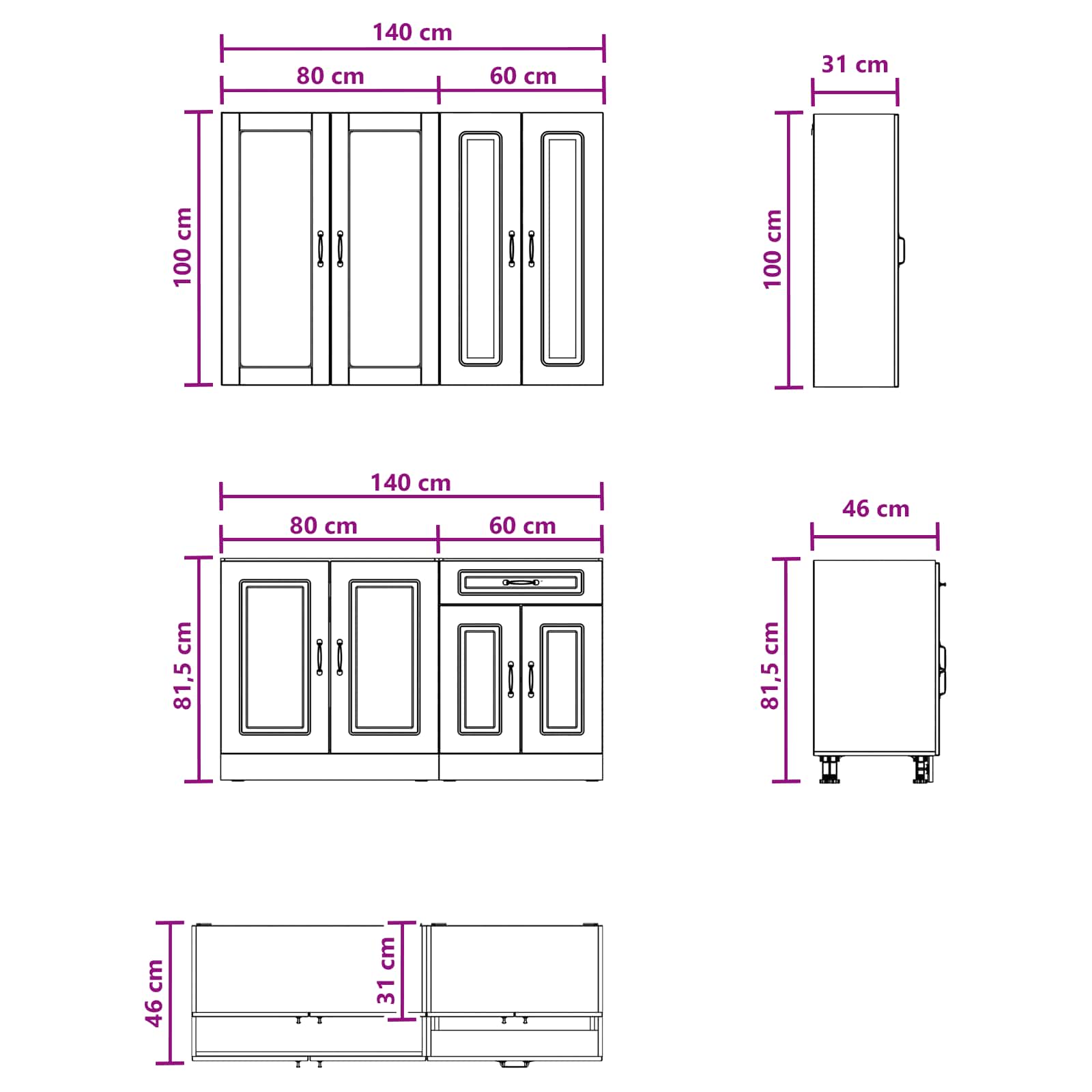 Kücheneinheit Kalmar 4 Pcs Sonoma-Eiche Holzwerkstoff
