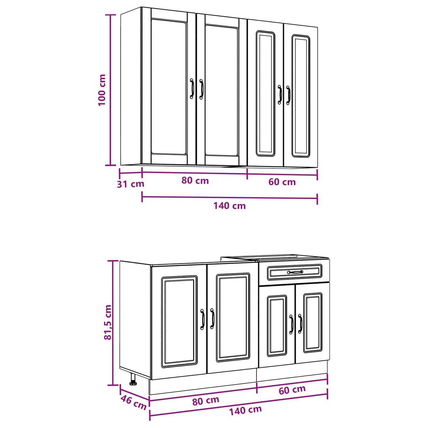 Kücheneinheit Kalmar 4 Pcs Betongrau Holzwerkstoff
