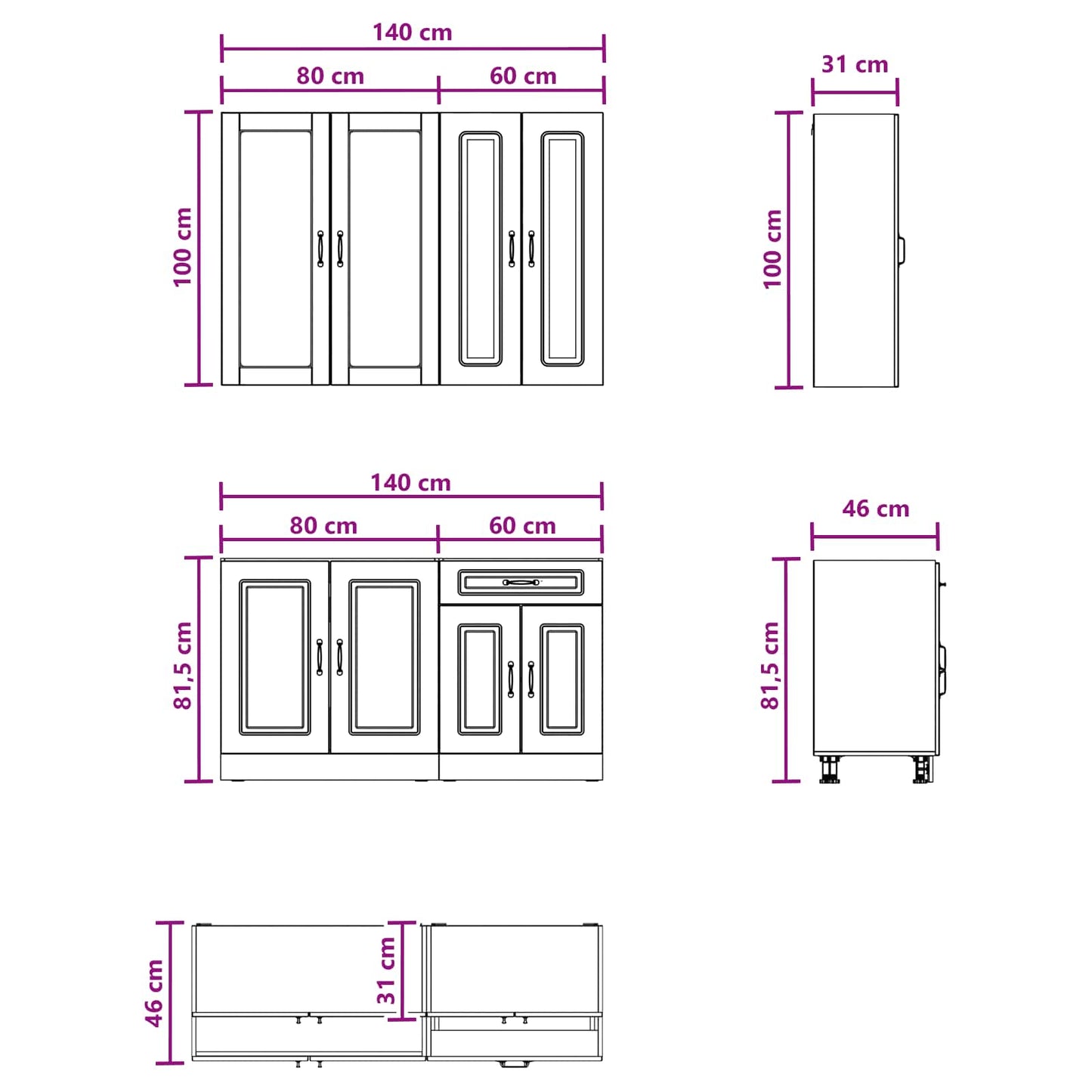 Kücheneinheit Kalmar 4 Pcs Geräucherte Eiche Holzwerkstoff