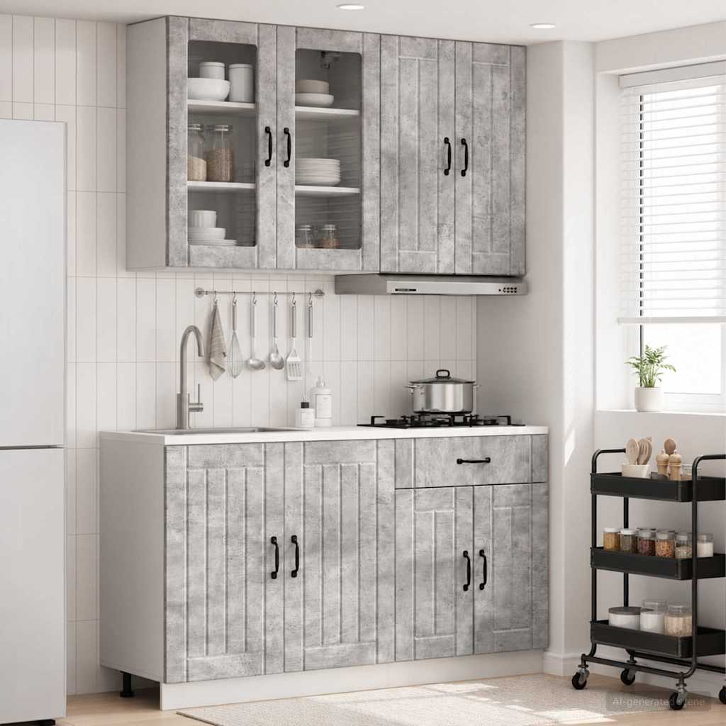 Kücheneinheit Lucca 4 Pcs Betongrau Holzwerkstoff