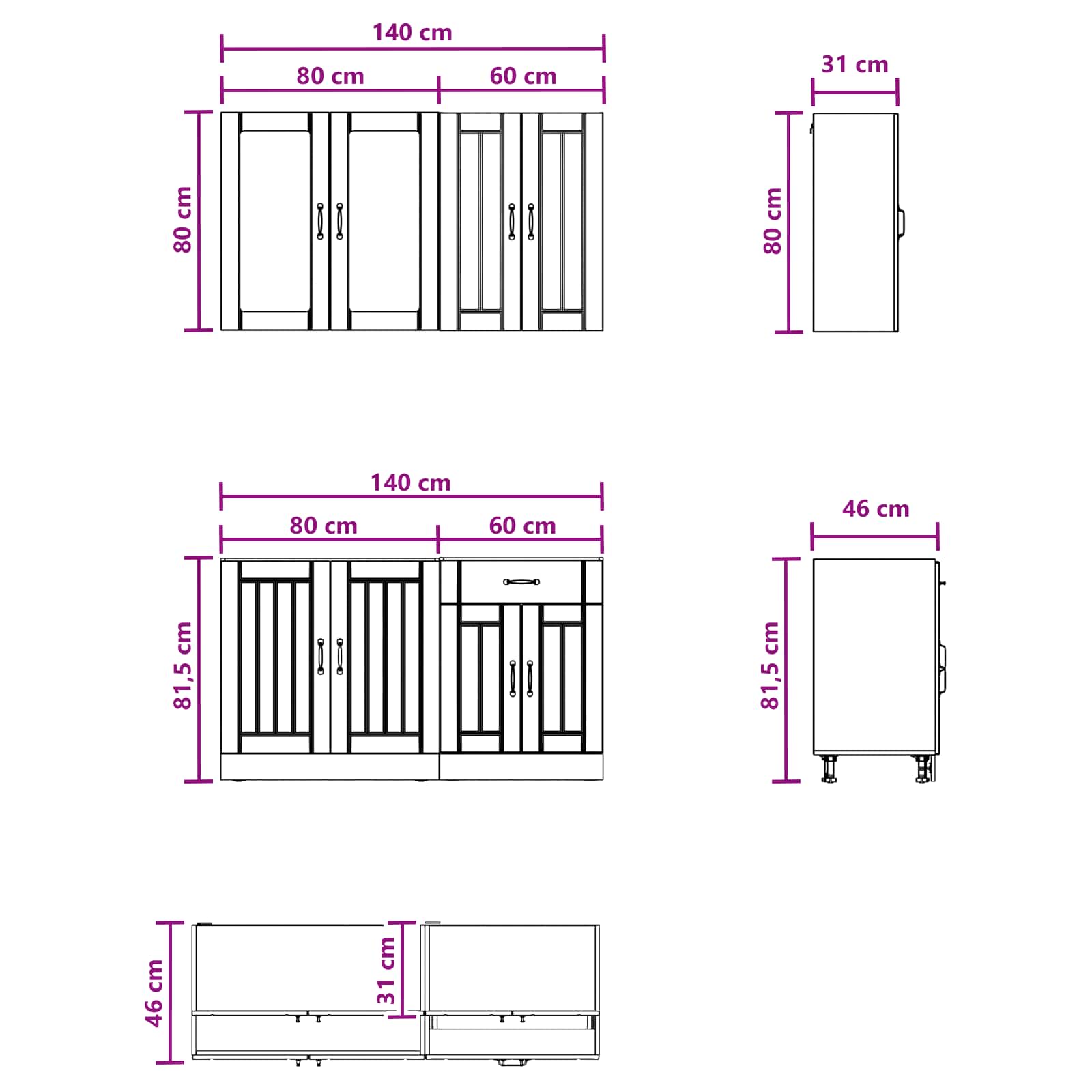 Kücheneinheit Lucca 4 Pcs Hochglanz Weiß Holzwerkstoff