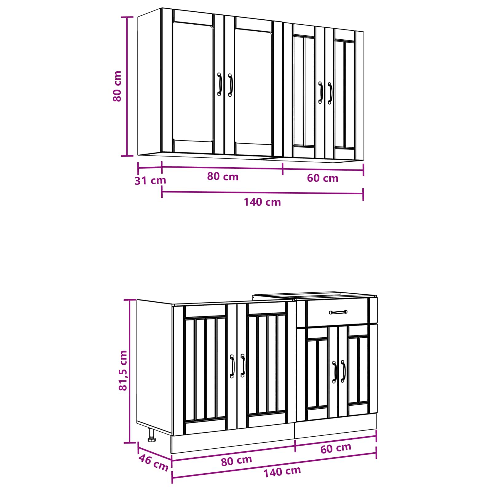 Kücheneinheit Lucca 4 Pcs Hochglanz Weiß Holzwerkstoff