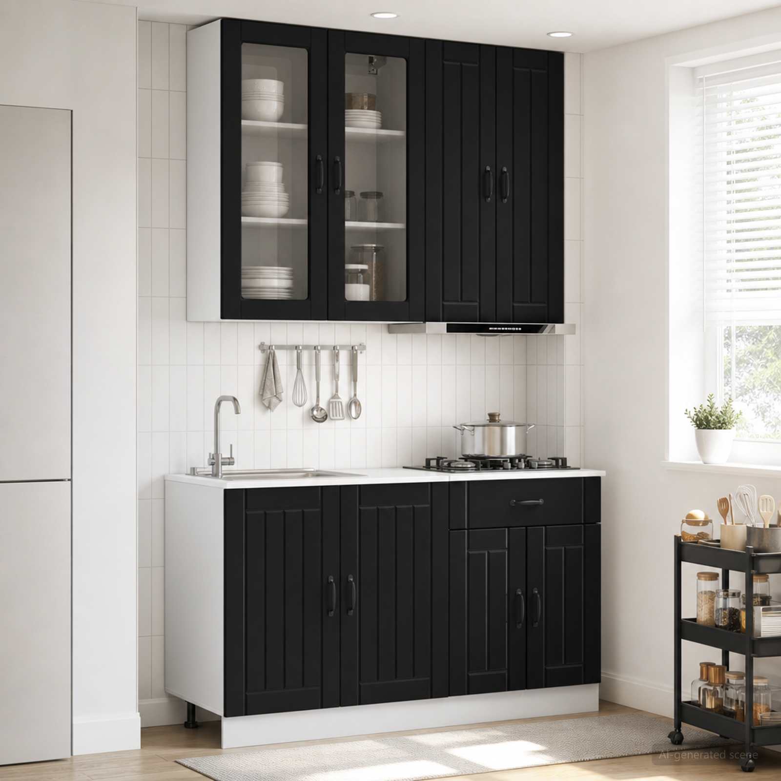 Kücheneinheit Lucca 4 Pcs Schwarz Holzwerkstoff