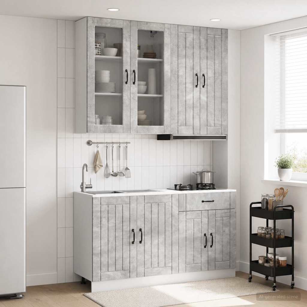 Kücheneinheit Lucca 4 Pcs Betongrau Holzwerkstoff