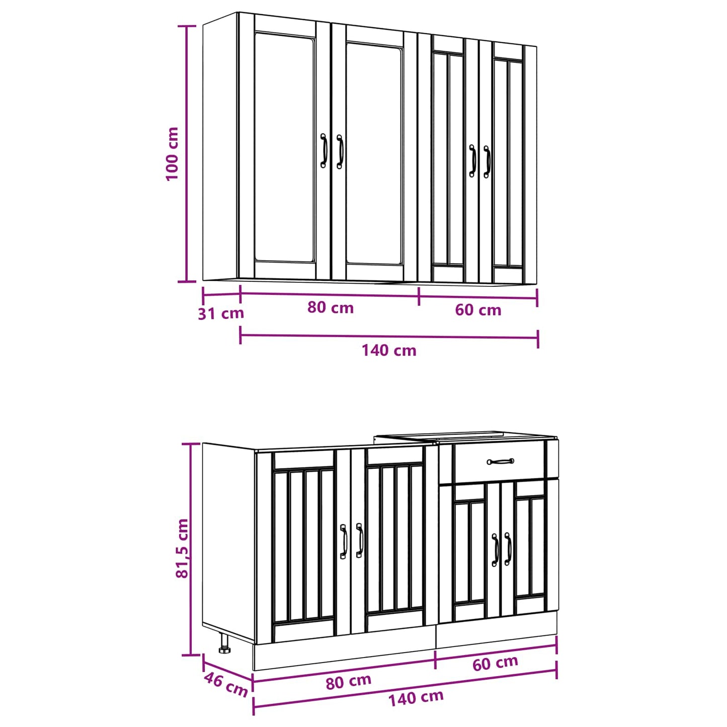 Kücheneinheit Lucca 4 Pcs Betongrau Holzwerkstoff